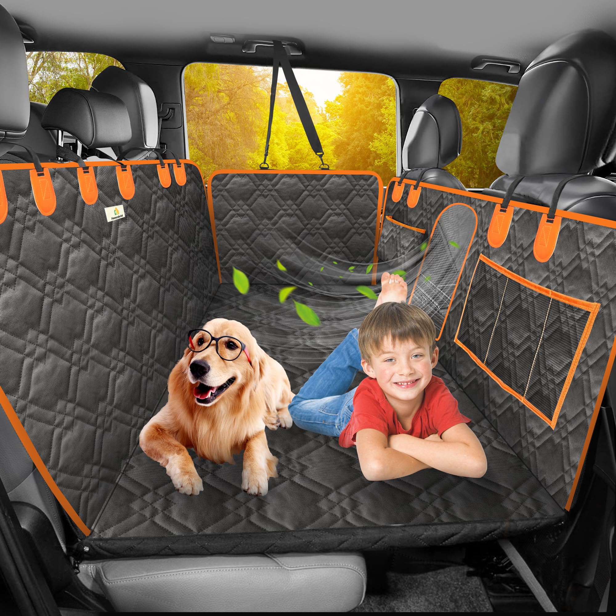 Homcolorful Dog Car Seat Cover, Holds 330Lbs, Waterproof & Scratch-Proof Backseat Extender For Dogs, Non-Slip Pet Seat Cover Wit