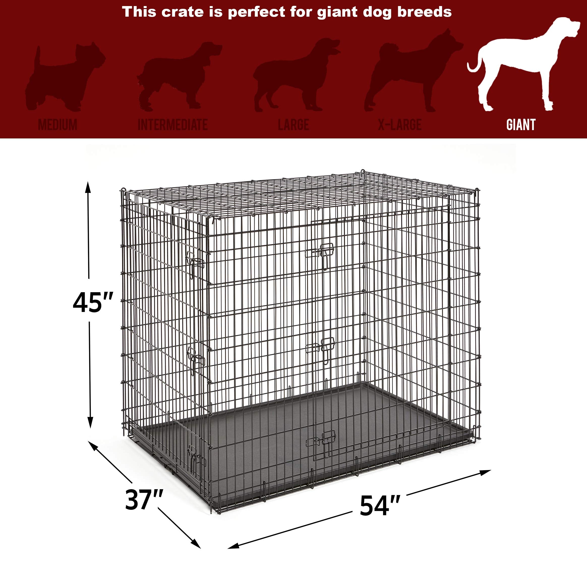 Midwest Homes For Pets Ginormous Double Door 54-Inch Dog Crate For Xxl Dogs Breeds; Great Dane, Mastiff, St. Bernard, Drop Pin Assembly Requires Two People; Divider Panel Not Included; Black: Sl54Dd