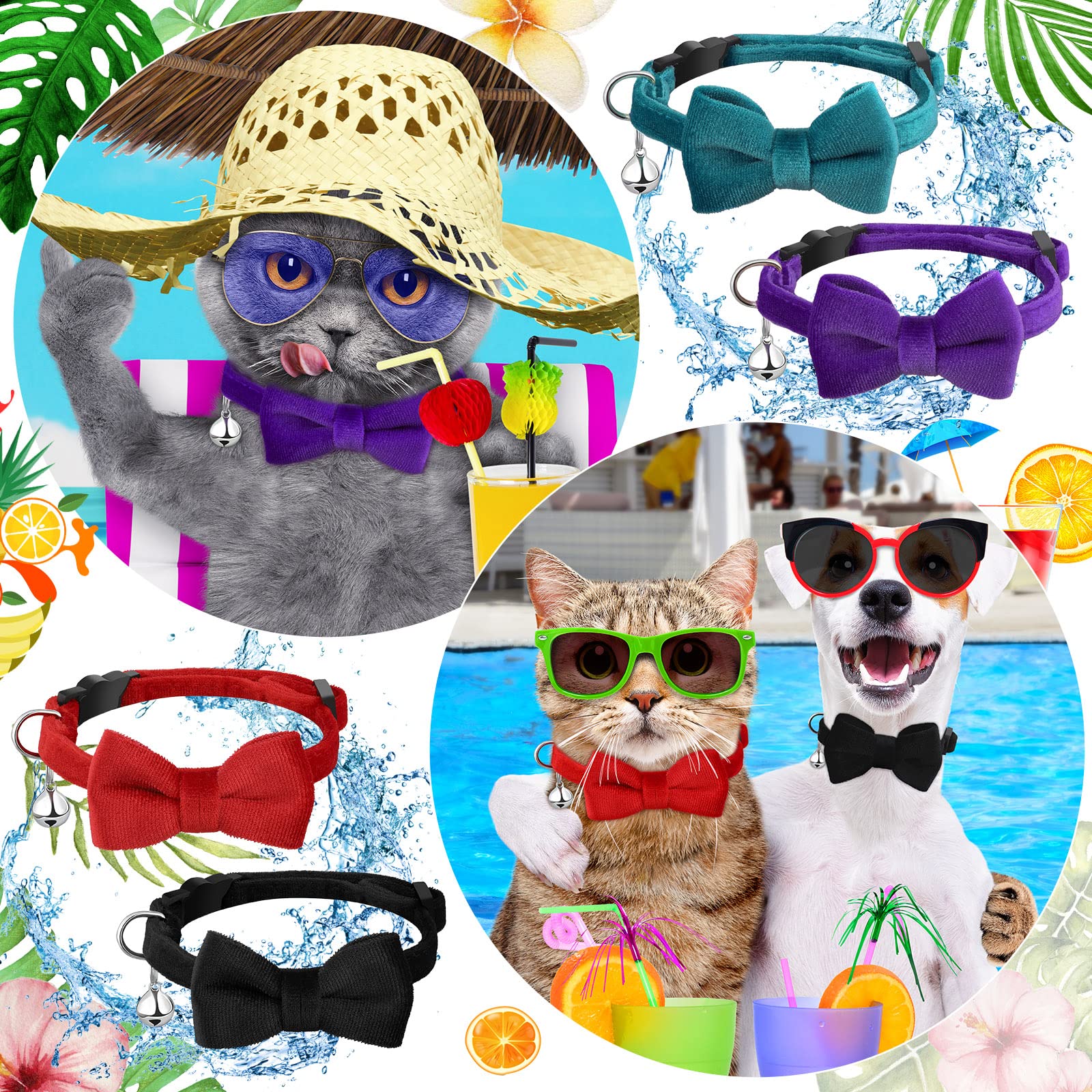 4 Pieces Cat Bow Tie Collar With Bell Breakaway Cat Comfortable Velvet With Cute Safety Pet Collar For Pet Kitten Puppy(Small,Bl