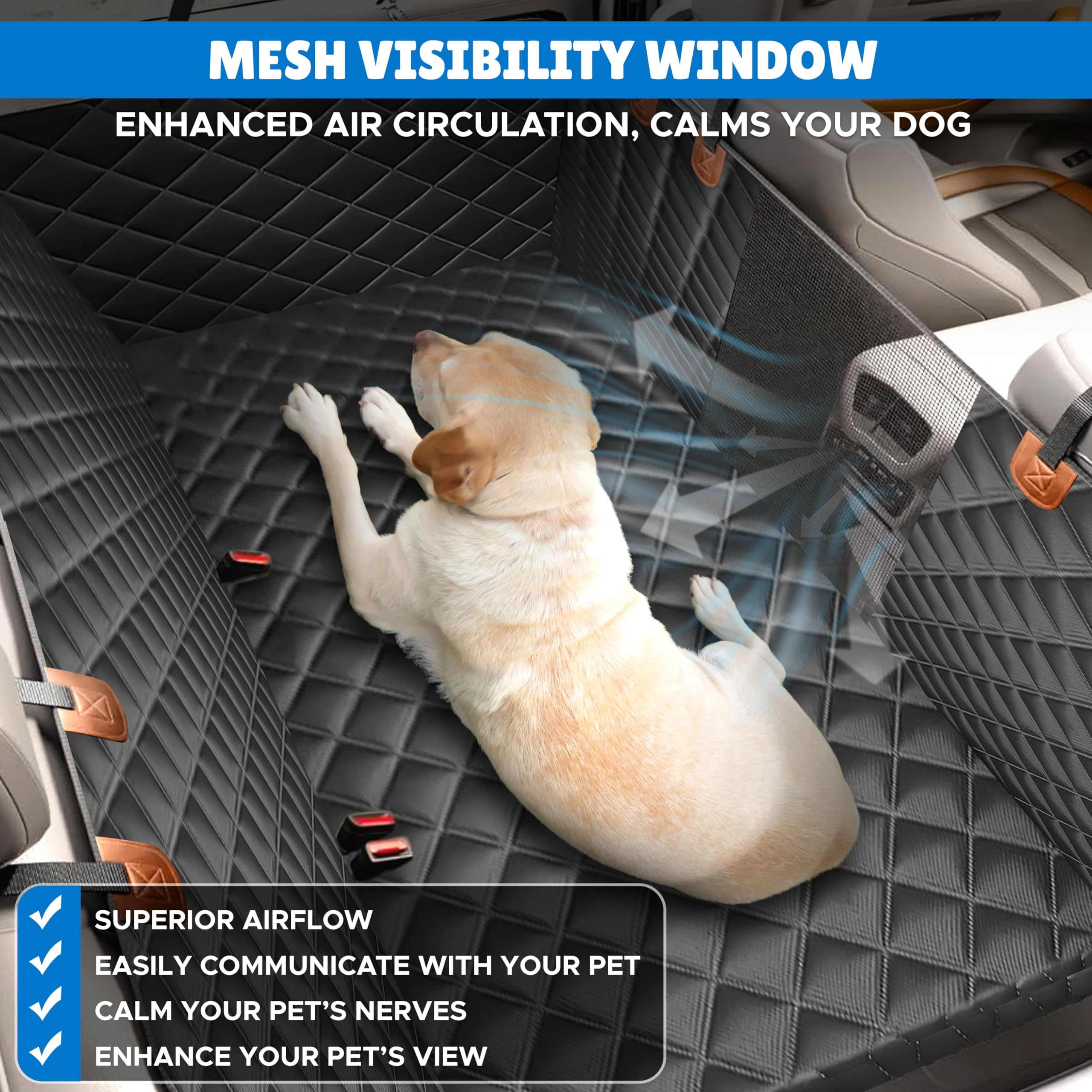 Econour Dog Car Seat Cover For Back Seat | Waterproof Dog Seat Cover With Side Door Straps & Pp Boards | Backseat Cover For Dogs