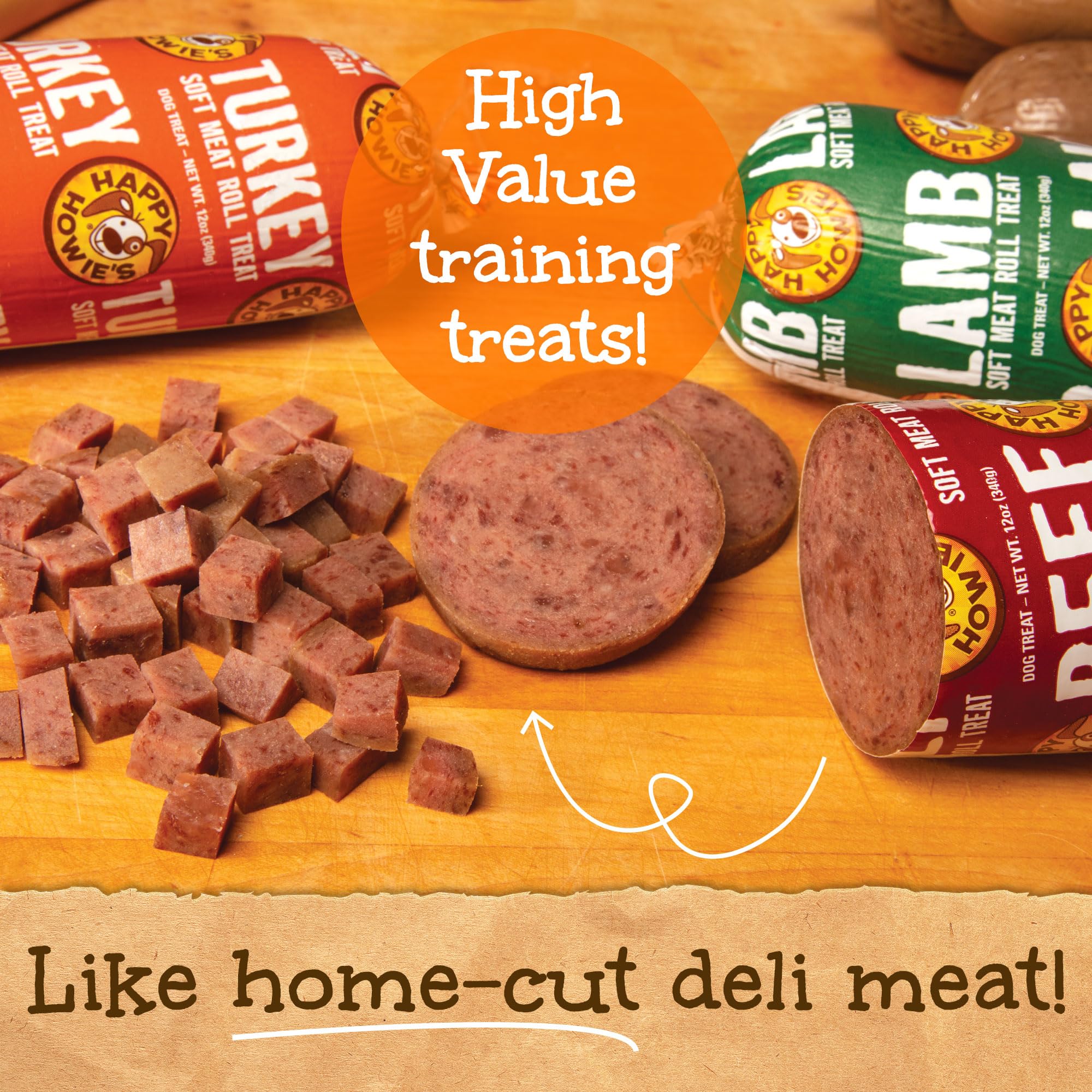 Happy Howies Soft Meat Roll Treat - Dog Food Rolls, High Protein, Natural Ingredients, for All Dogs, Made in USA - Beef, Turkey