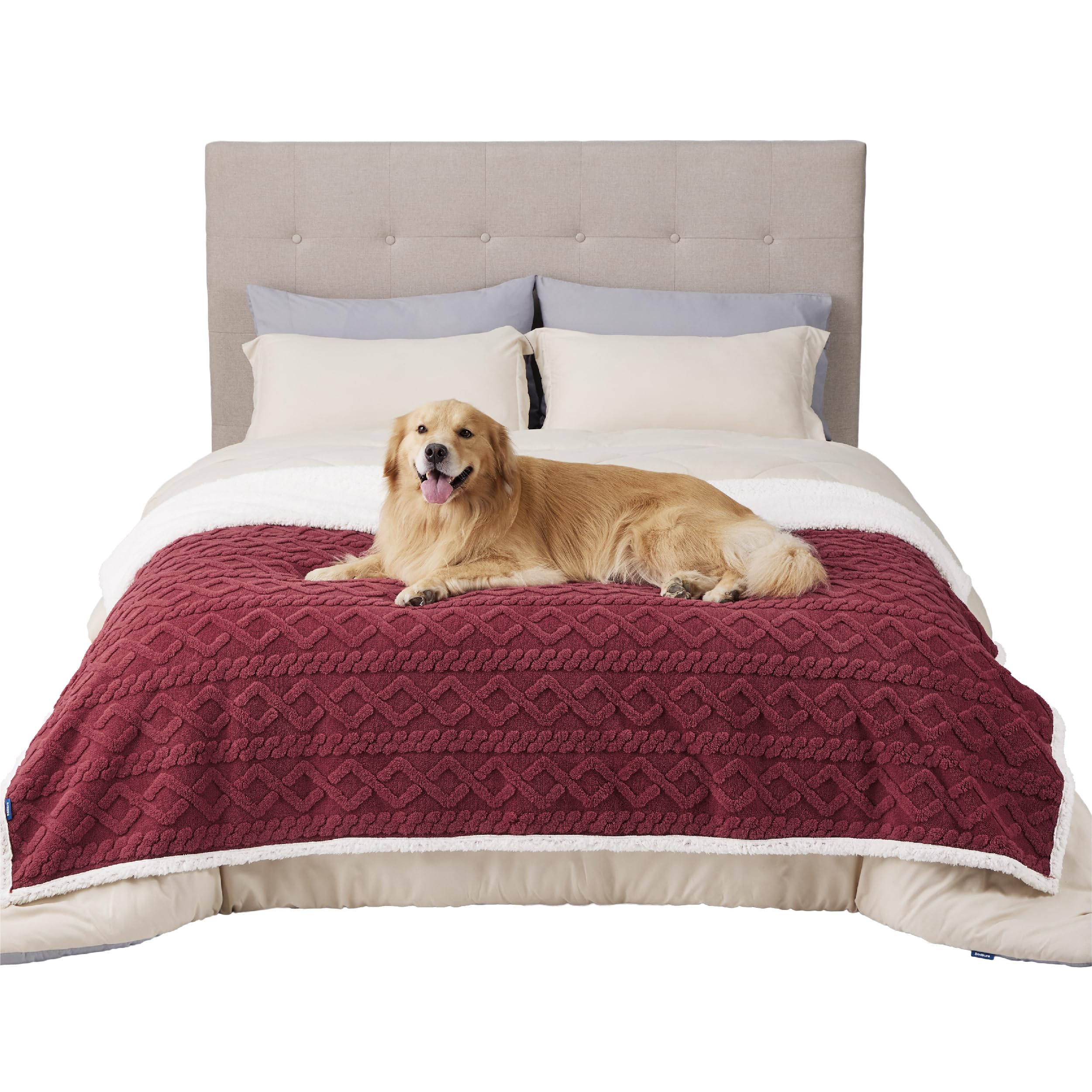 Bedsure Waterproof Dog Blankets For Large Dogs - Pet Blanket For Bed Couch Protector Washable, Premium Jacquard Coral Fleece Cat