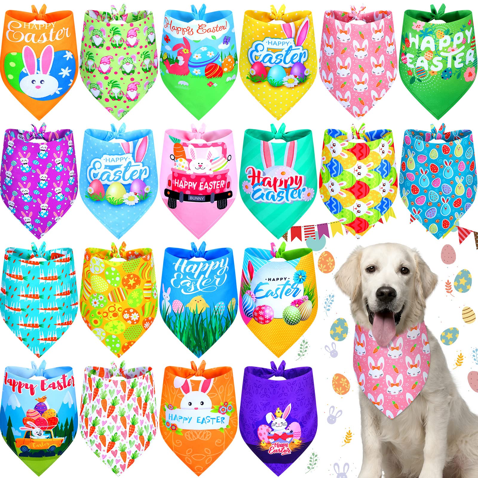 20 Pcs Easter Dog Bandana Pet Scarf Washable Triangle Bibs Shamrock Scarfs Adjustable Pet Triangle Washable Kerchief For Easter 