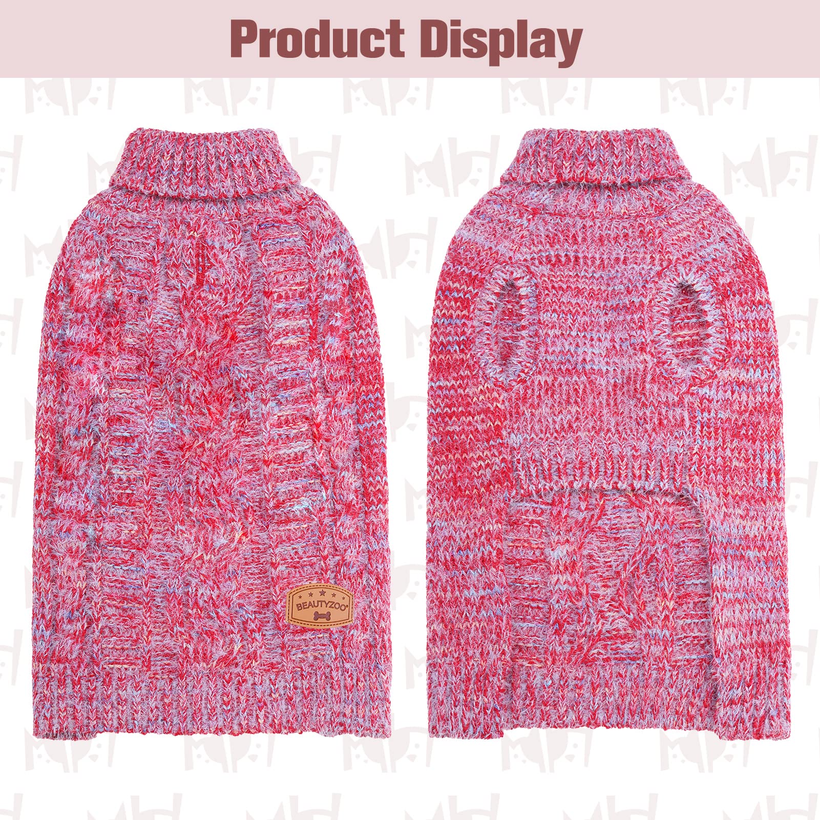 Beautyzoo Small Dog Sweater -Turtleneck Pullover Classic Cable Knit Fuzzy Winter Coat Dog Cold Weather Clothes For Small Medium