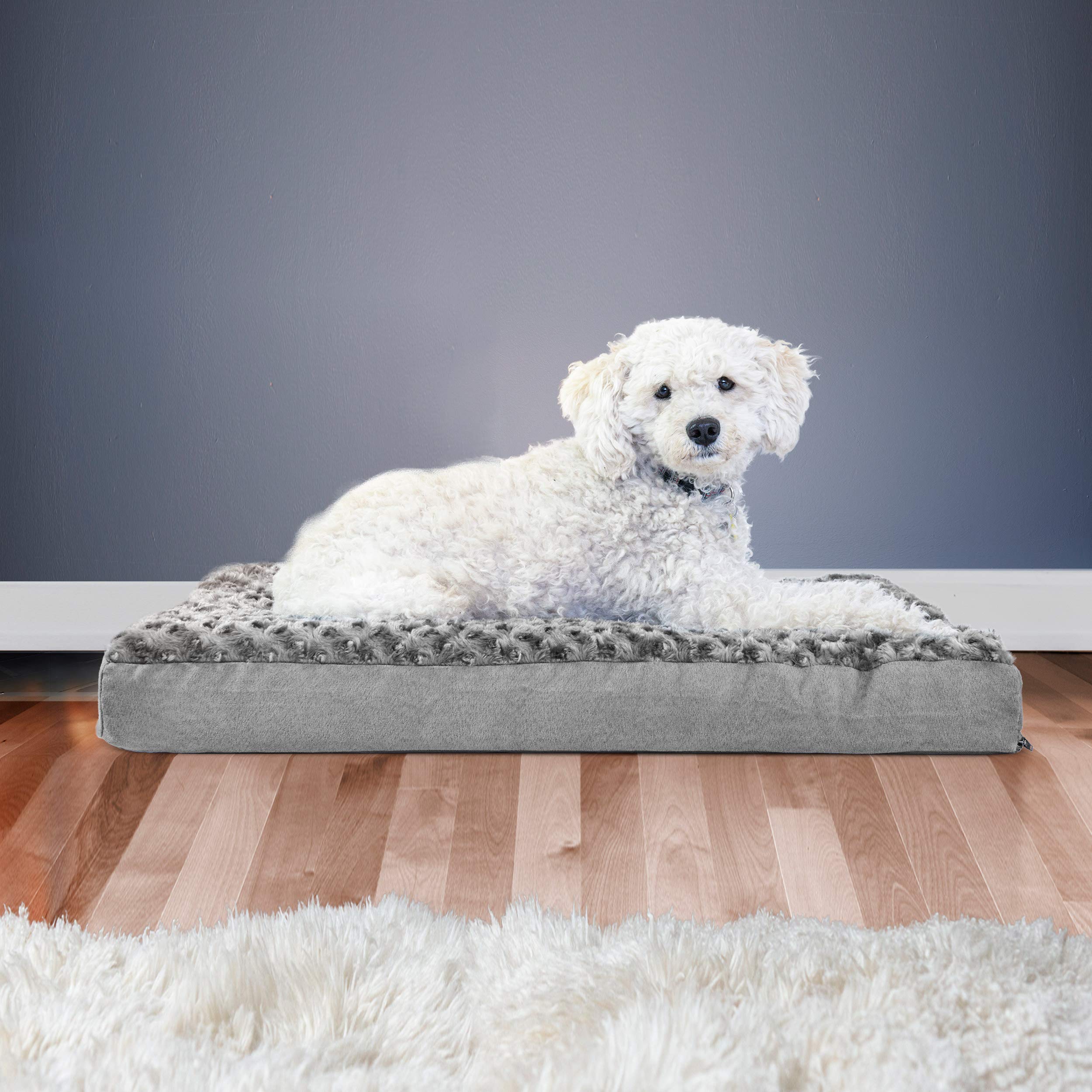 Furhaven Orthopedic Dog Bed For Medium/Small Dogs W/ Removable Washable Cover, For Dogs Up To 35 Lbs - Ultra Plush Faux Fur & Suede Mattress - Gray, Medium