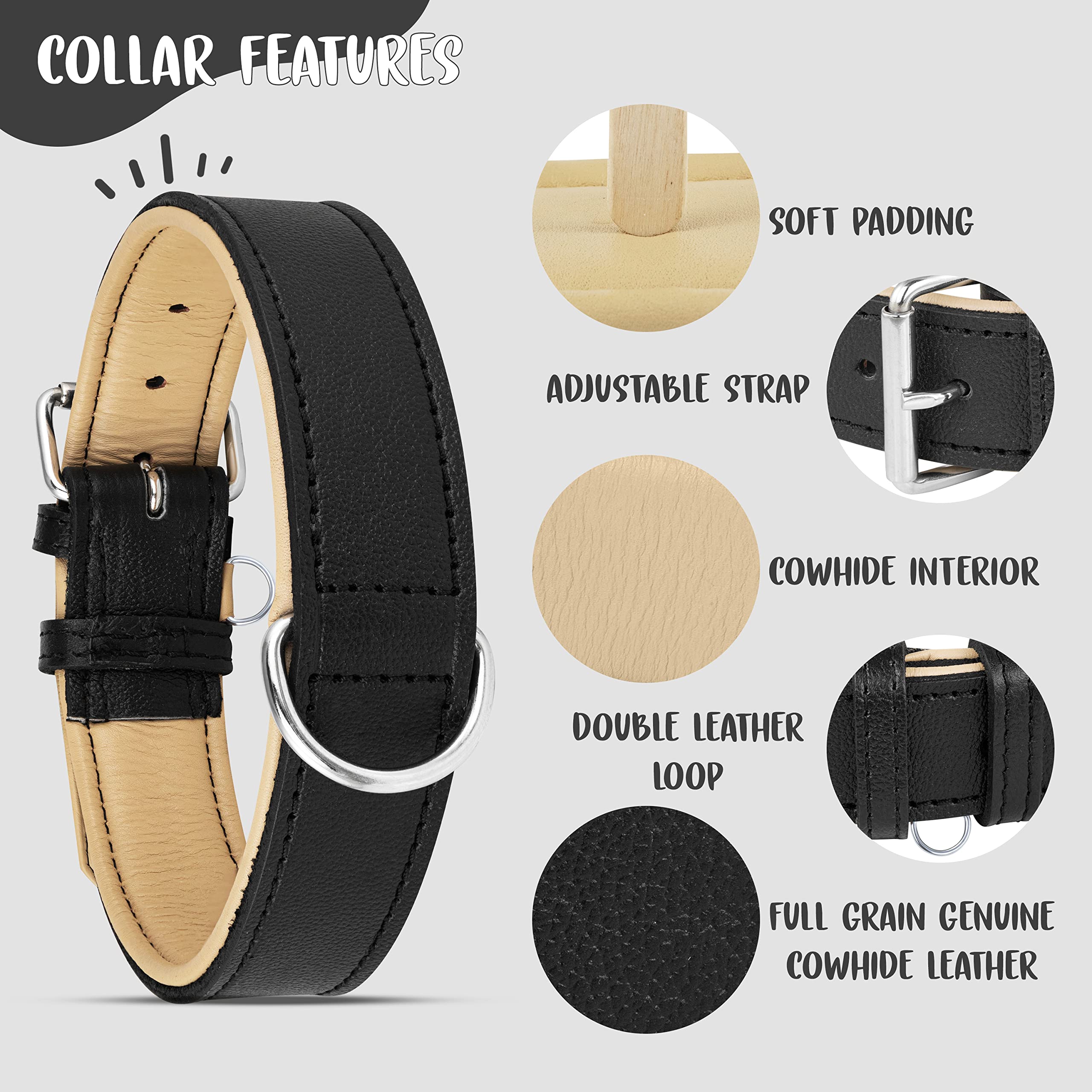 Riparo Adjustable Leather Dog Collar - Heavy Duty Wide Dog Collar For Small, Medium, Large And Extra Large Dogs With Dog Tag Hol