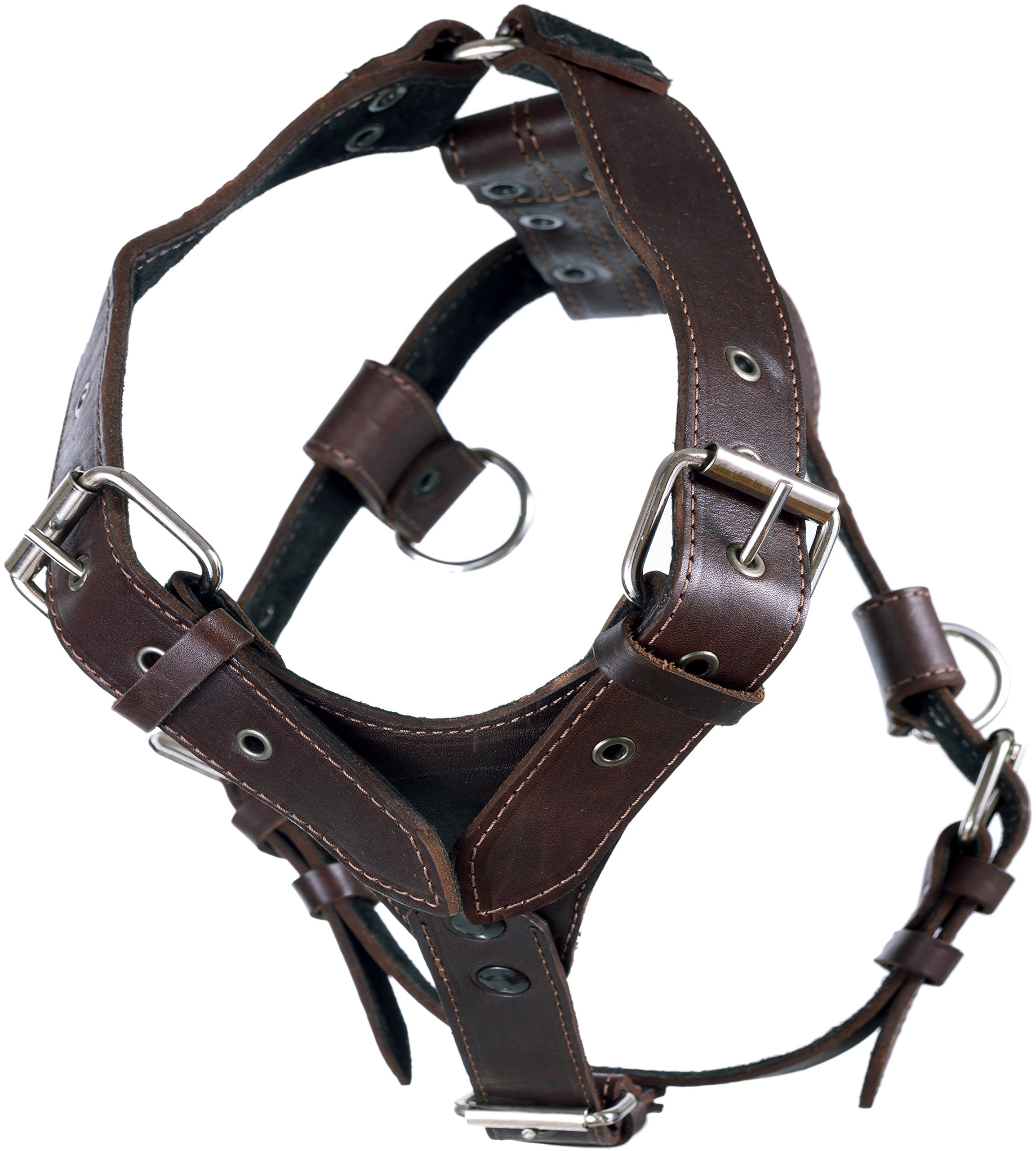 Genuine Leather Dog Harness Large 28'-35' Chest, 1.3' Wide Adjustable Straps (Brown)