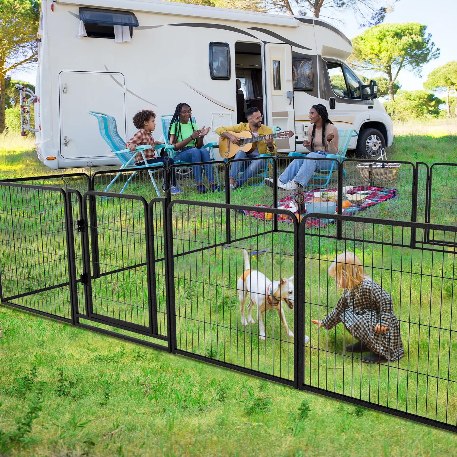 Kfvigoho Extra Wide Dog Playpen - 12 Panels, 32 Height, Heavy Duty Anti-Rust Fence for RV Camping & Yard, 79 Sq.ft, Black