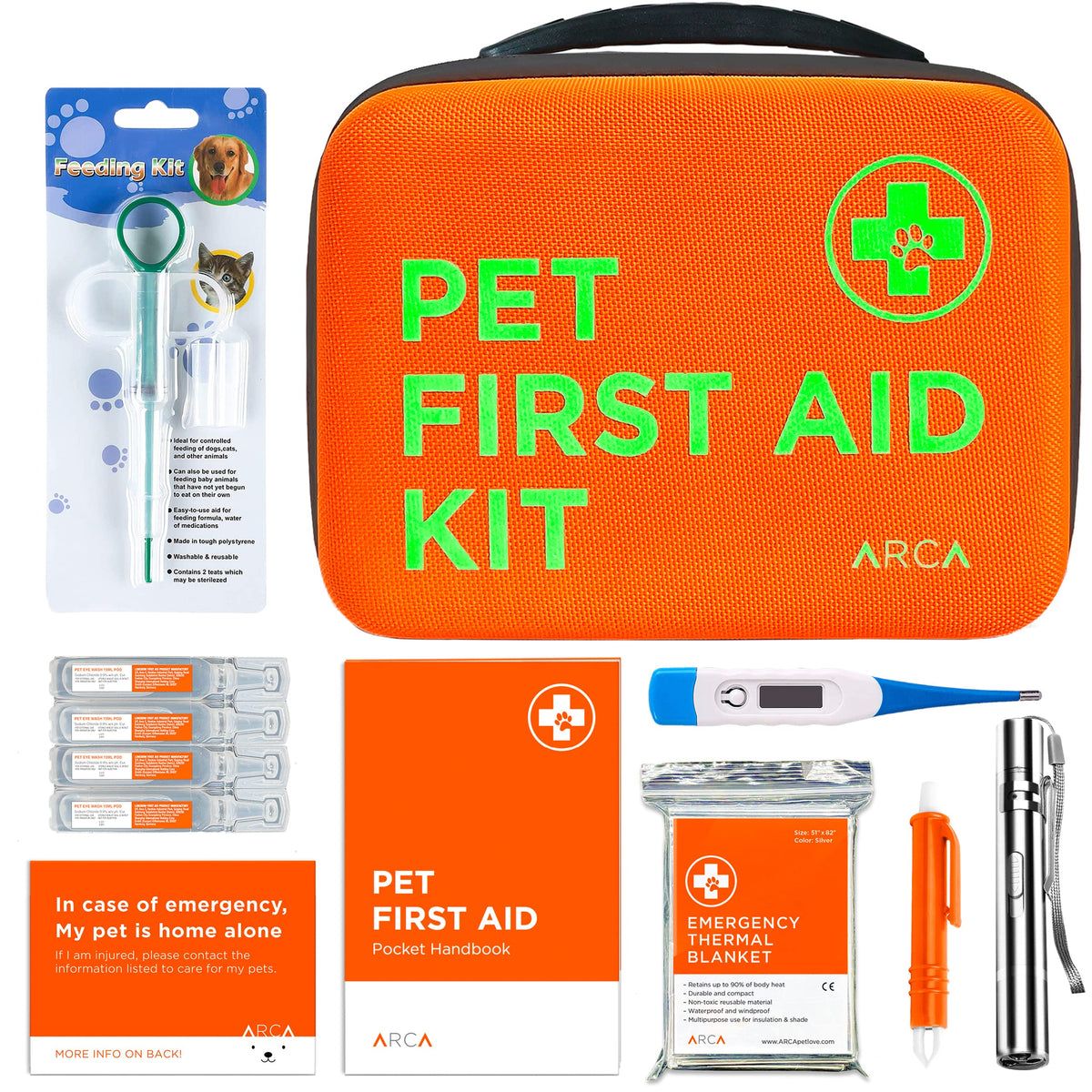 Arca Pet Cat & Dog First Aid Kit | Vet Approved |108-Piece Safety Essentials, Durable Case With Reflective Safety Strips, Includes Thermometer, Emergency Card And Pet First Aid Manual