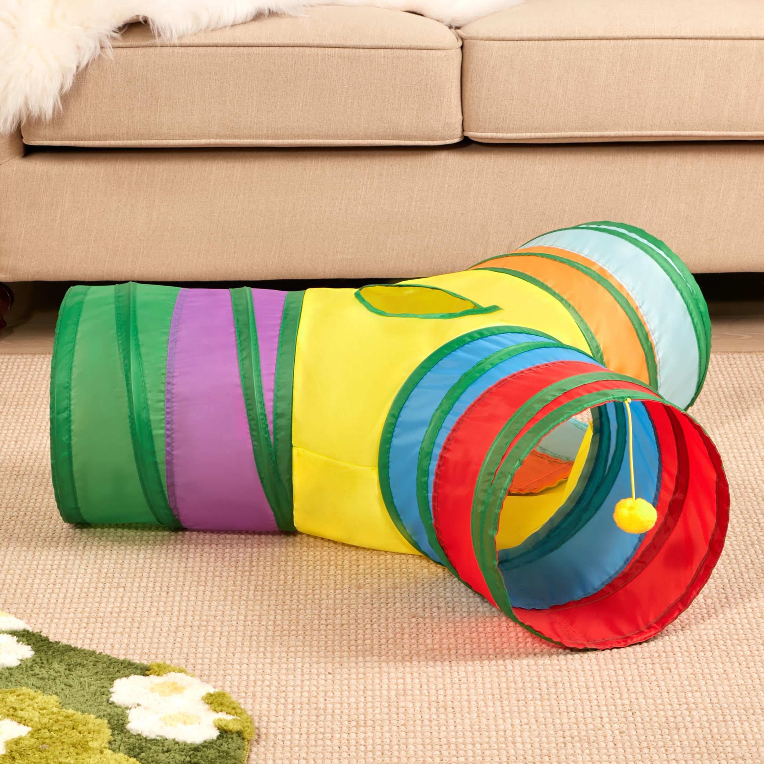 Tempcore Pet Cat Tunnel Tube Cat Toys 3 Way Collapsible, Cat Tunnels For Indoor Cats,Kitty Tunnel Bored Cat Pet Toys Peek Hole Toy Ball Cat, Puppy, Kitty, Kitten, Rabbit Rainbow