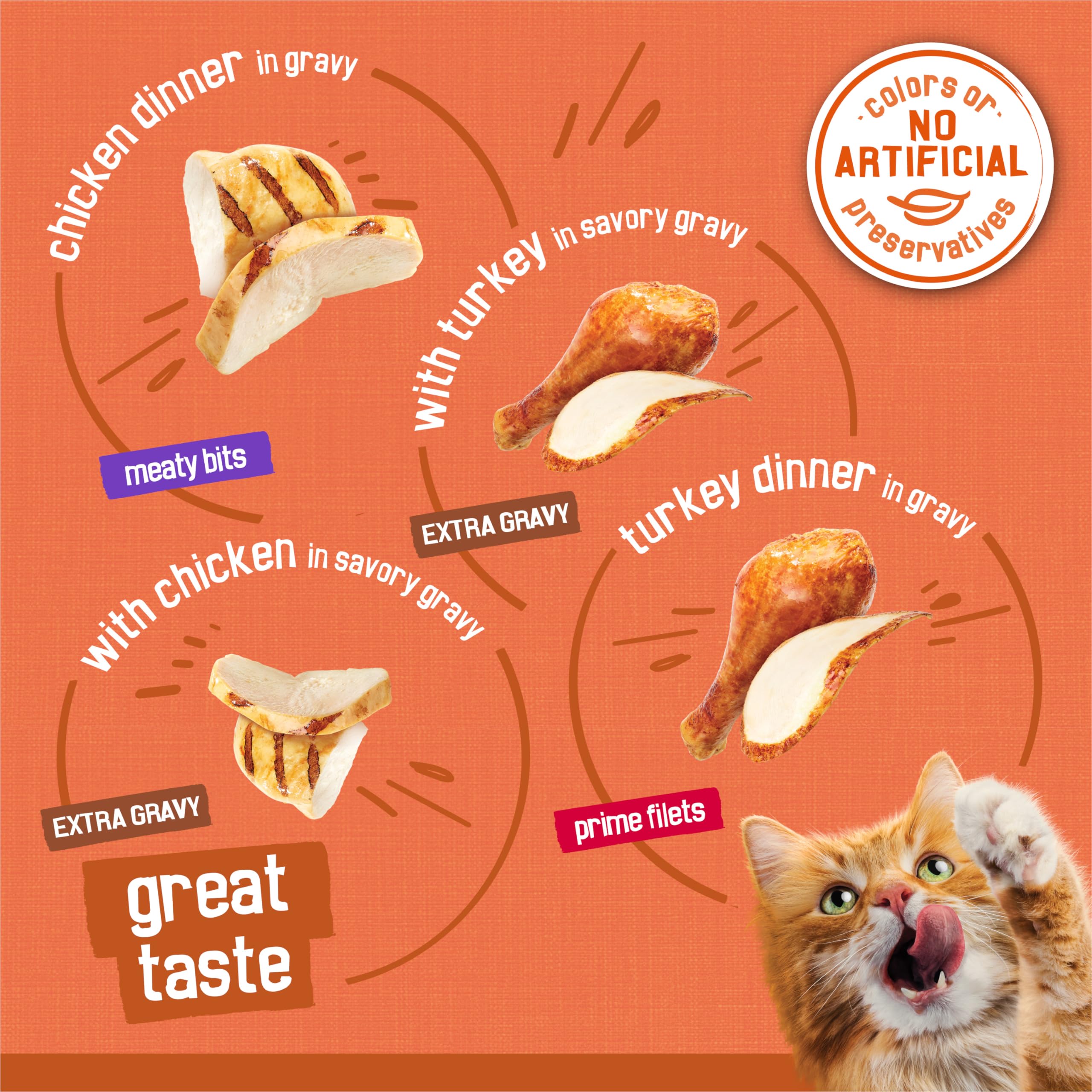 Purina Friskies Wet Cat Food Gravy Variety Pack, TurChicken Extra Gravy Chunky, Meaty Bits and Prime Filets - (Pack of 40) 5.5 o