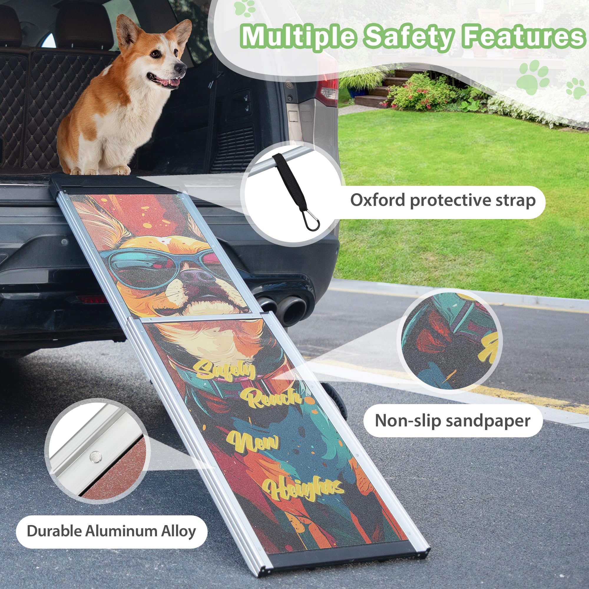 Coziwow Telescoping Dog Car Ramp For Large Dogs - Heavy-Duty Aluminum Pet Ramp With High-Traction Surface, Anti-Slip Steps For C