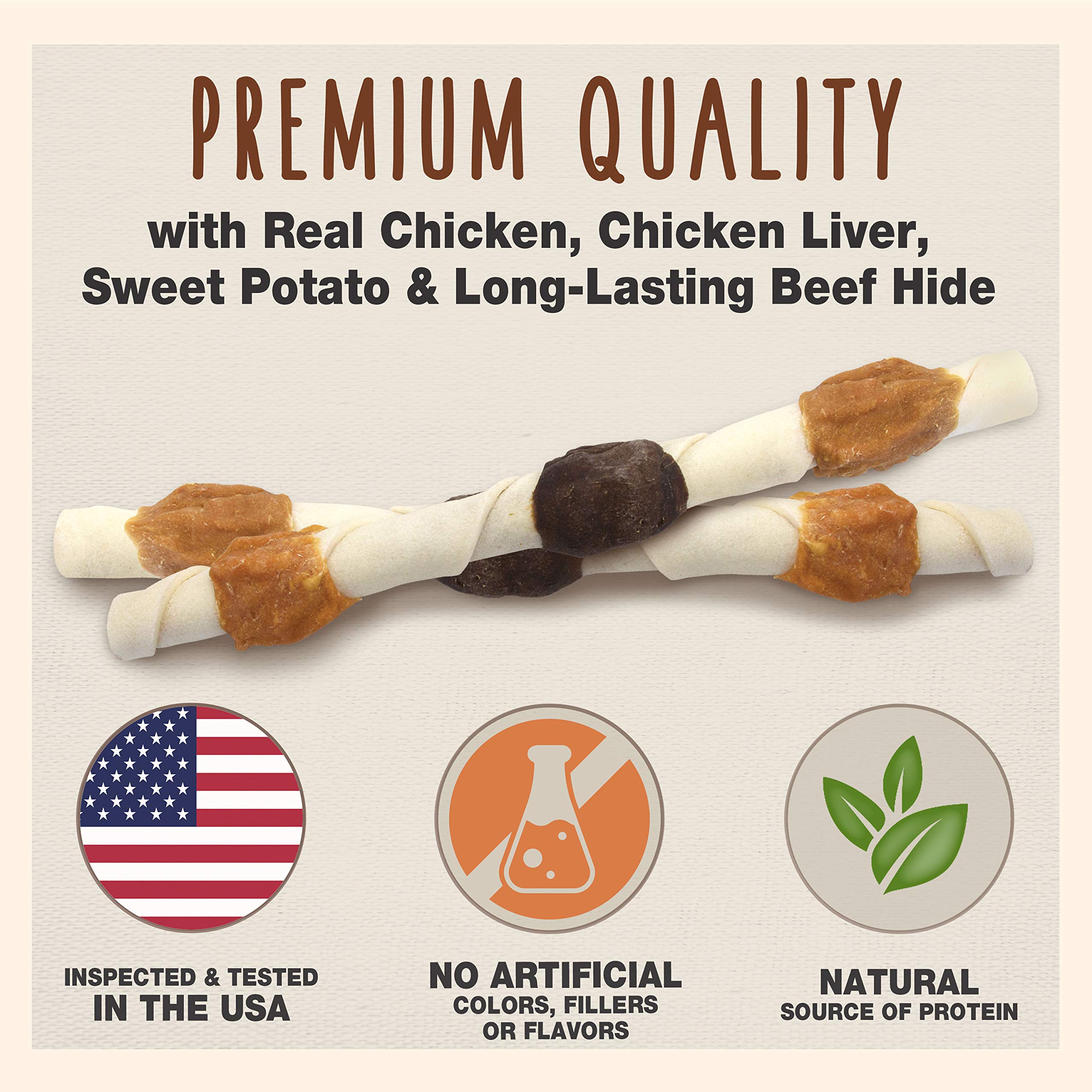 Cadet Gourmet Shish Kabob Dog Treats for Large Dogs, Healthy & Natural Chicken & Sweet Potato Chew Sticks, Beef Hide, Extra Larg