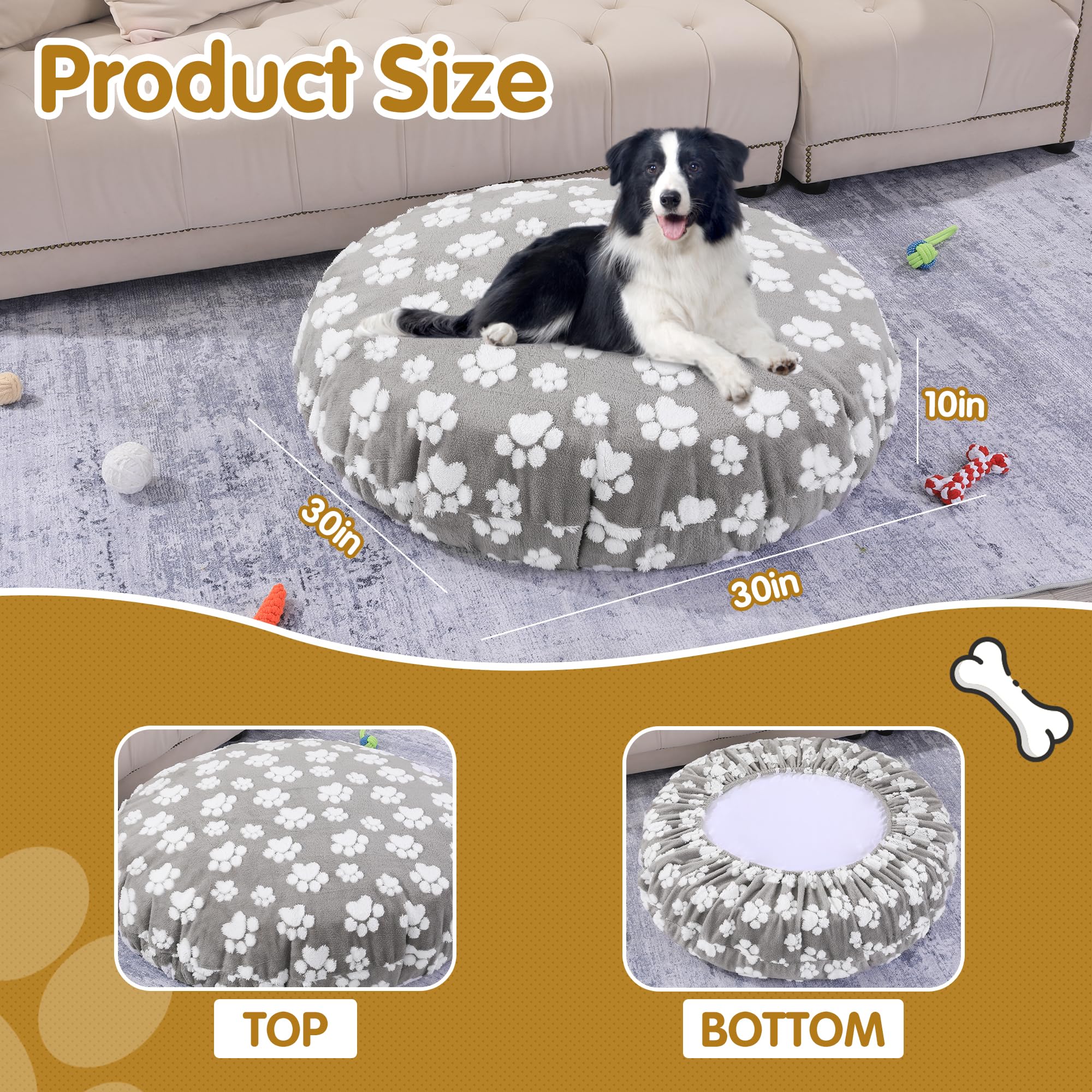 Balapet Washable Dog Bed Covers Replacement Round Waterproof Bed Cover For Dog Soft Pet Bed Cover With Lovely Dog Paw Print And