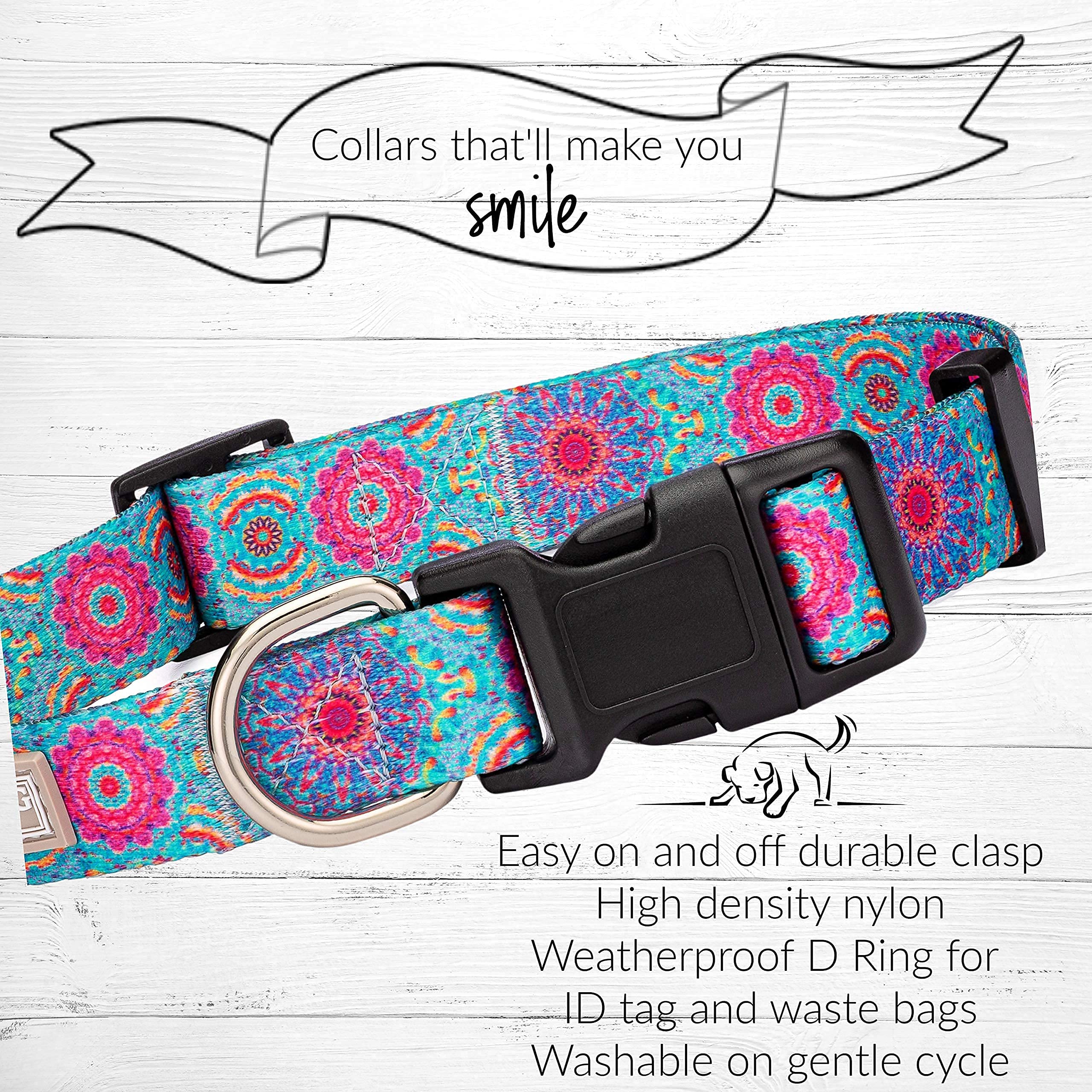 Lucky Love Dog, Boho Chic Dog Collar For Girl Boy Dogs, Vivid Pink And Turquoise Collar For Dogs, Comfortable, Soft, Cute Collars - (X-Small, Clara Collar)