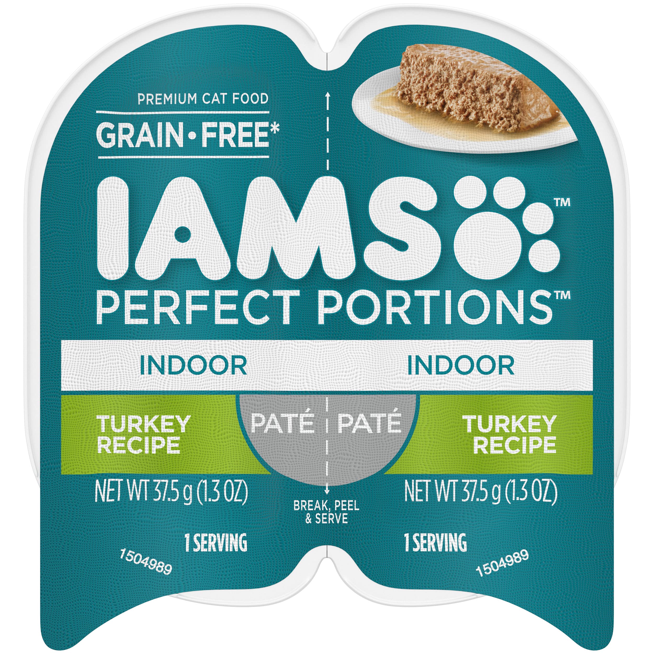 IAMS Perfect Portions Indoor Adult Grain Free Wet Cat Food Pat  , Turkey Recipe, 2.6 oz. Easy Peel Twin-Pack Trays (24 Count, 48