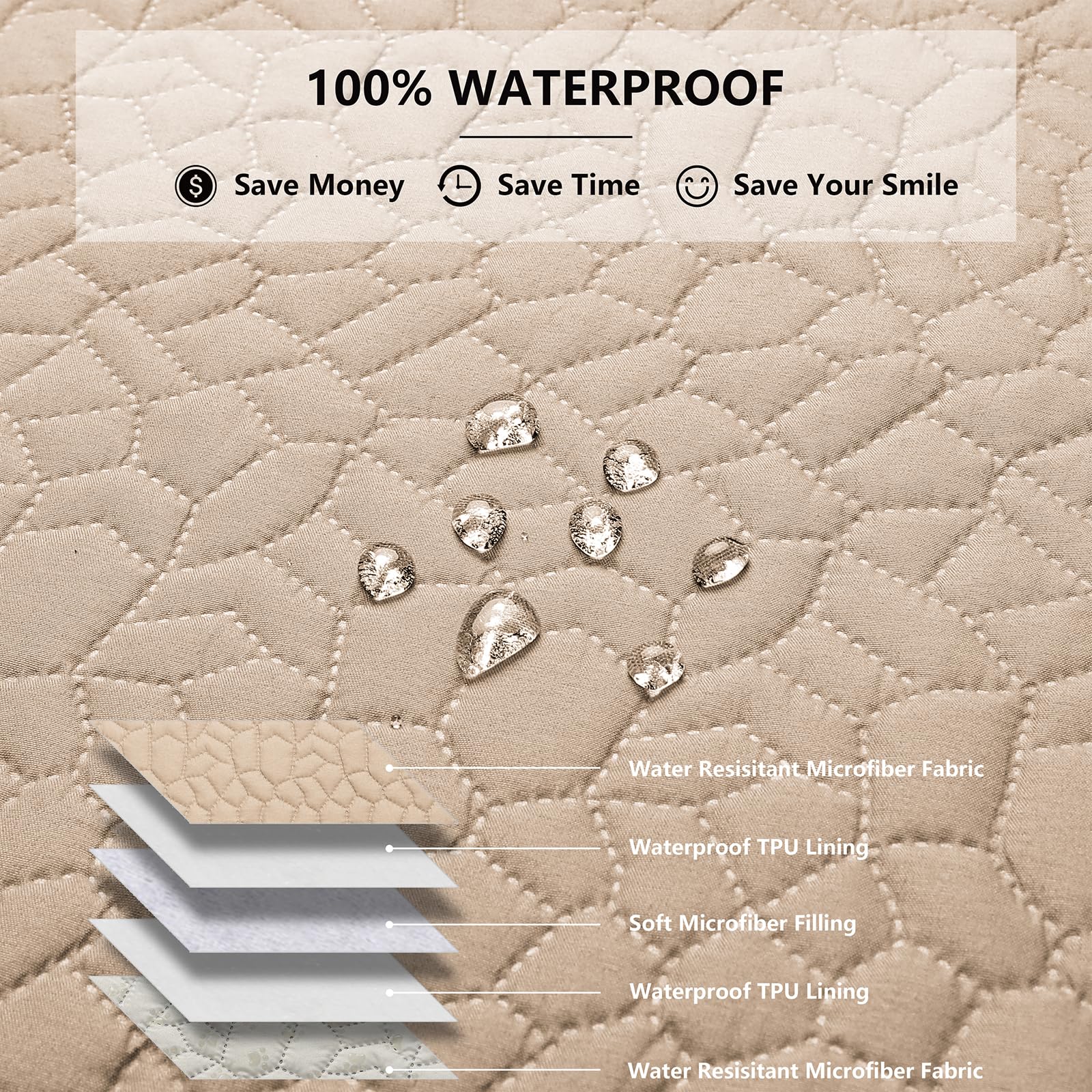 Tuffeel Waterproof Dog Blanket, Washable Anti-Slip Pet Couch Cover 30x70, Beige - Hair Resistant Furniture Protector for Dogs