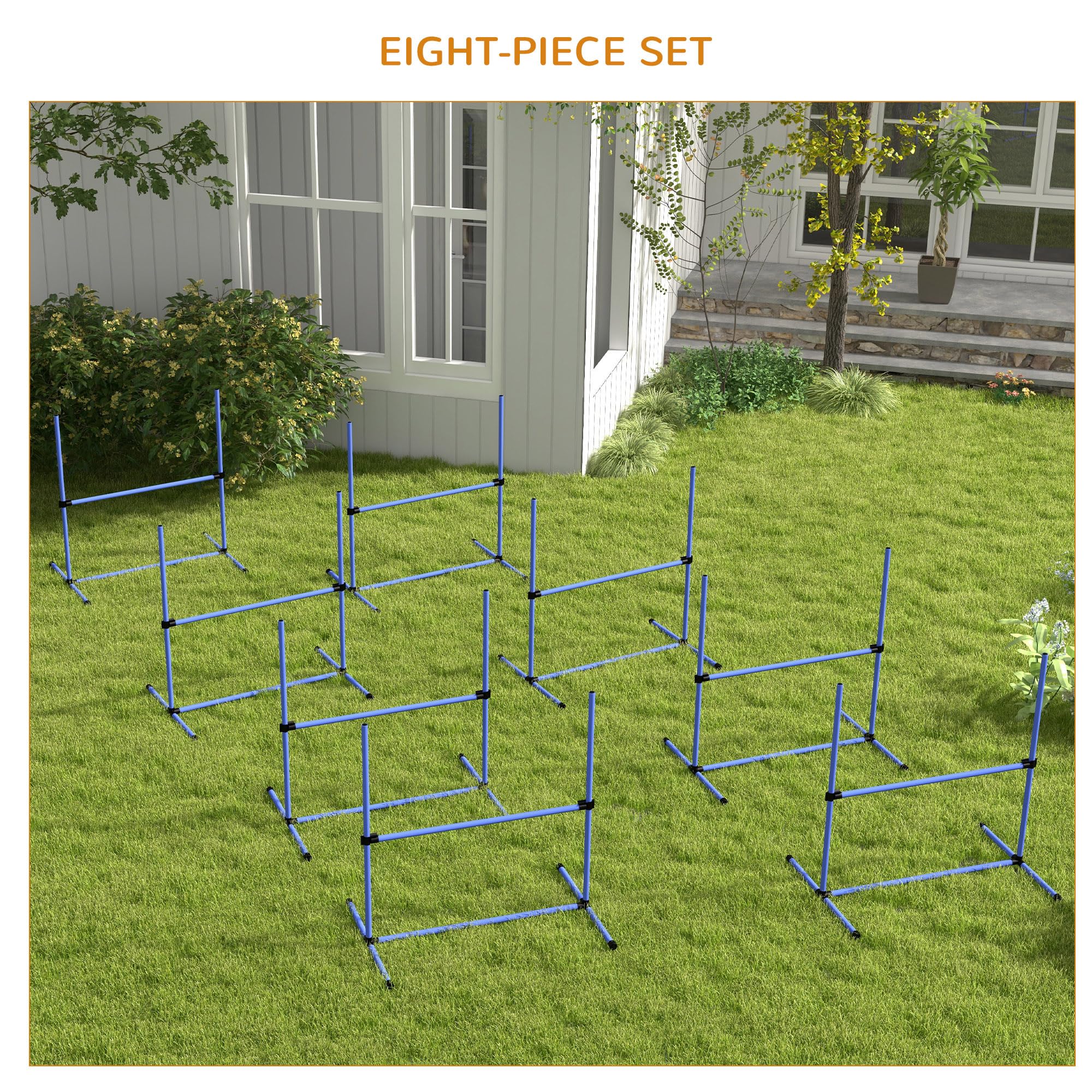 Pawhut 8 Piece Dog Agility Training Equipment For Dog Agility Course With Adjustable Height Jump Bars, Included Carry Bag, & Dis
