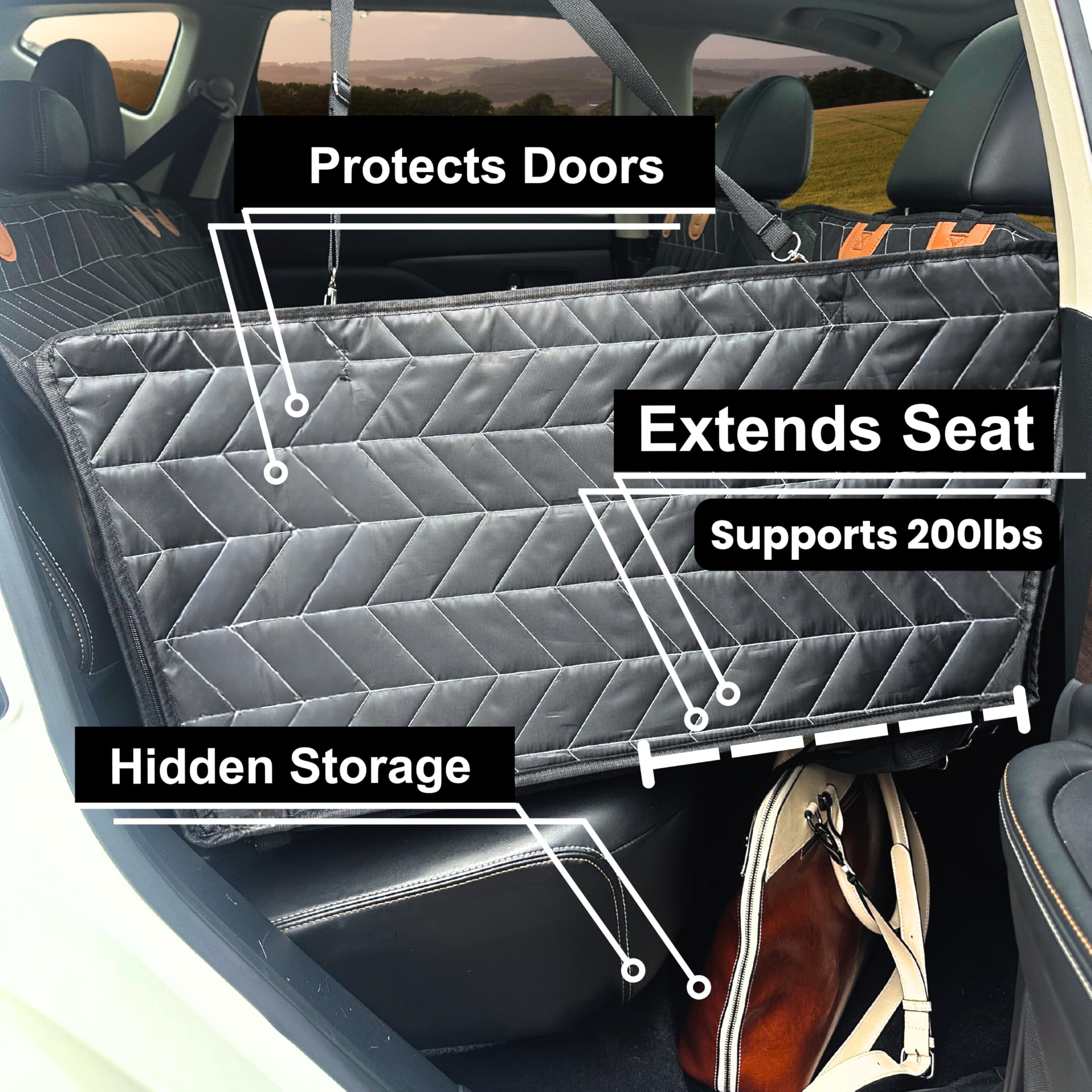 Boops & Floofs Convertible Back Seat Extender For Dogs, Half Seat Extender, Non-Slip Waterproof Hard Bottomed Hammock, Allows Pa