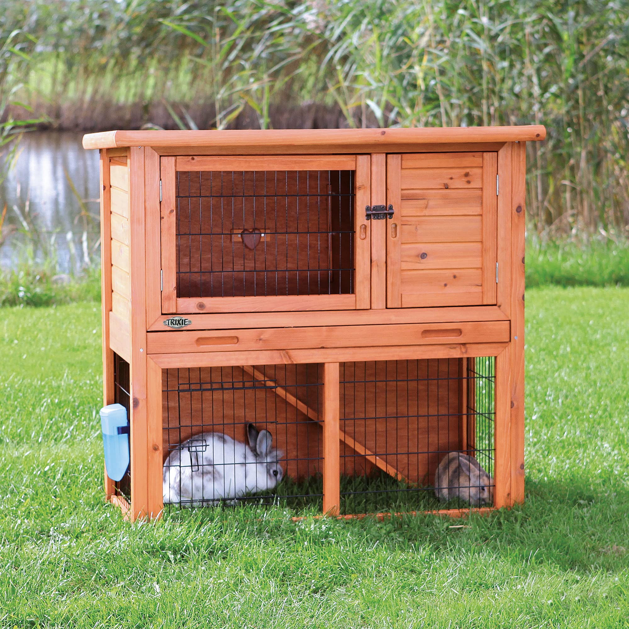 Rabbit Hutch With Sloped Roof (M), Glazed Pine