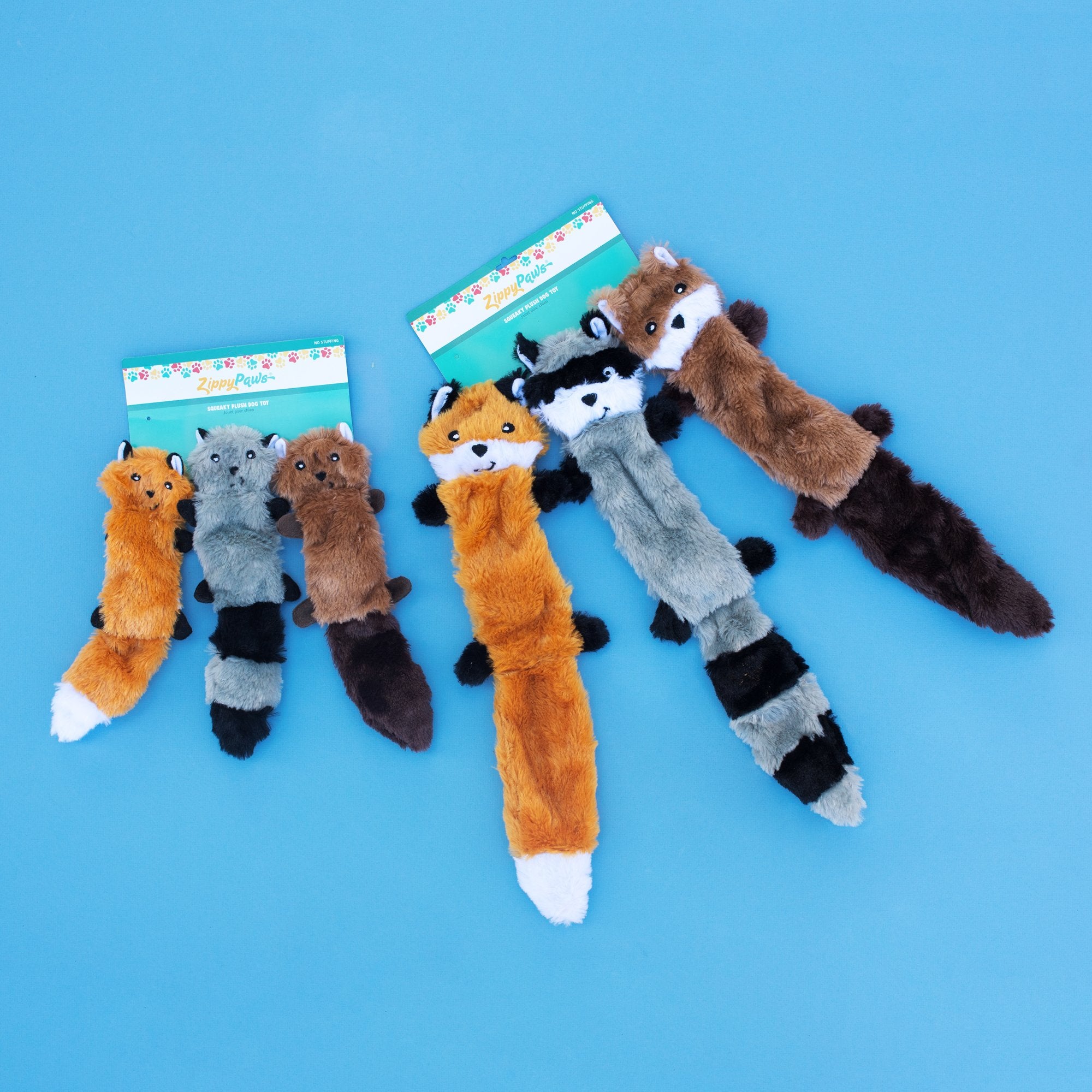 ZippyPaws Loopy Plush Dog Toys - Unstuffed Chew Toys, 18" (3 Pack), Fox, Raccoon, Squirrel, Model ZP059
