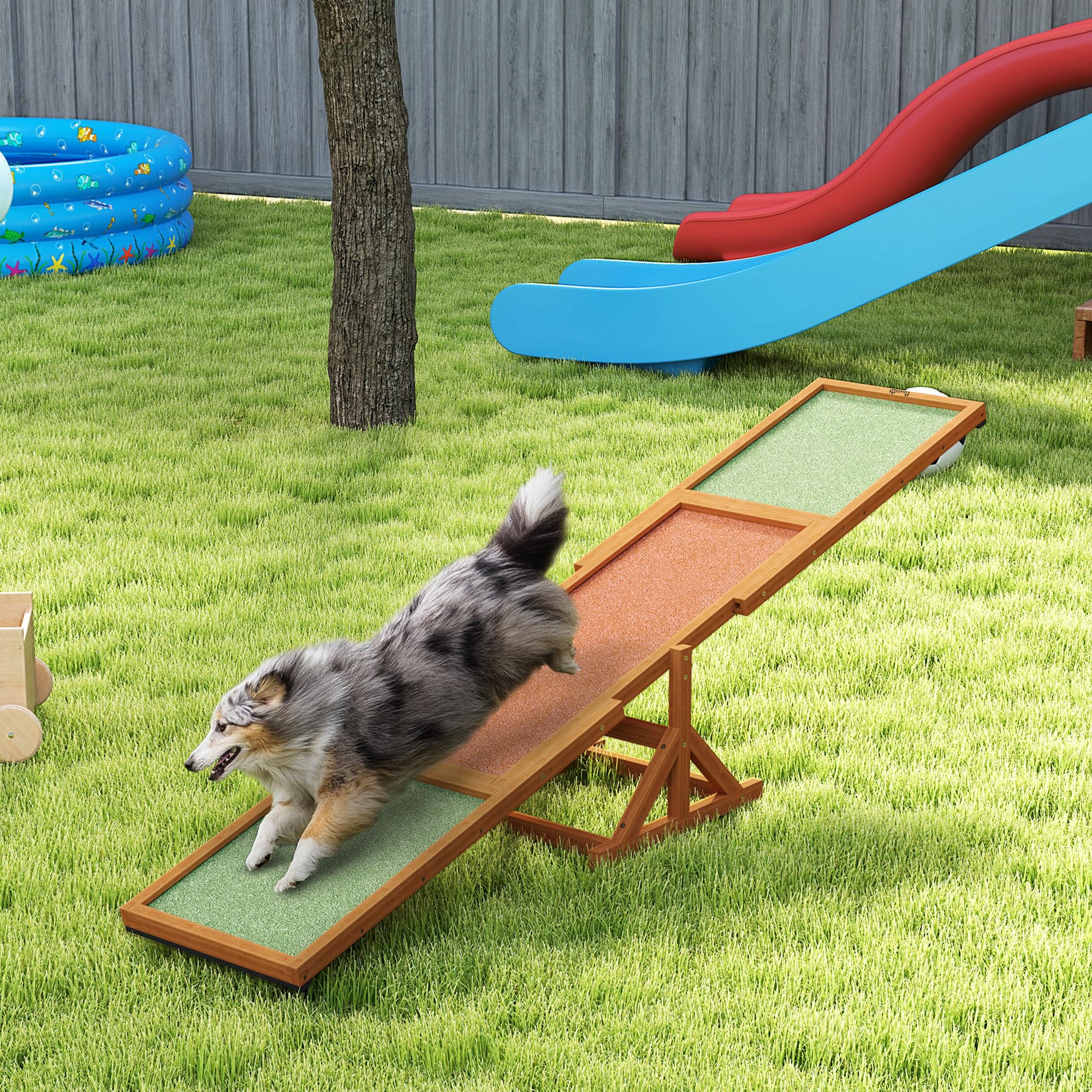 Pawhut Wooden Dog Agility Seesaw For Training And Exercise, Platform Equipment Run Game Toy, Weather Resistant Pet Supplies, 83'