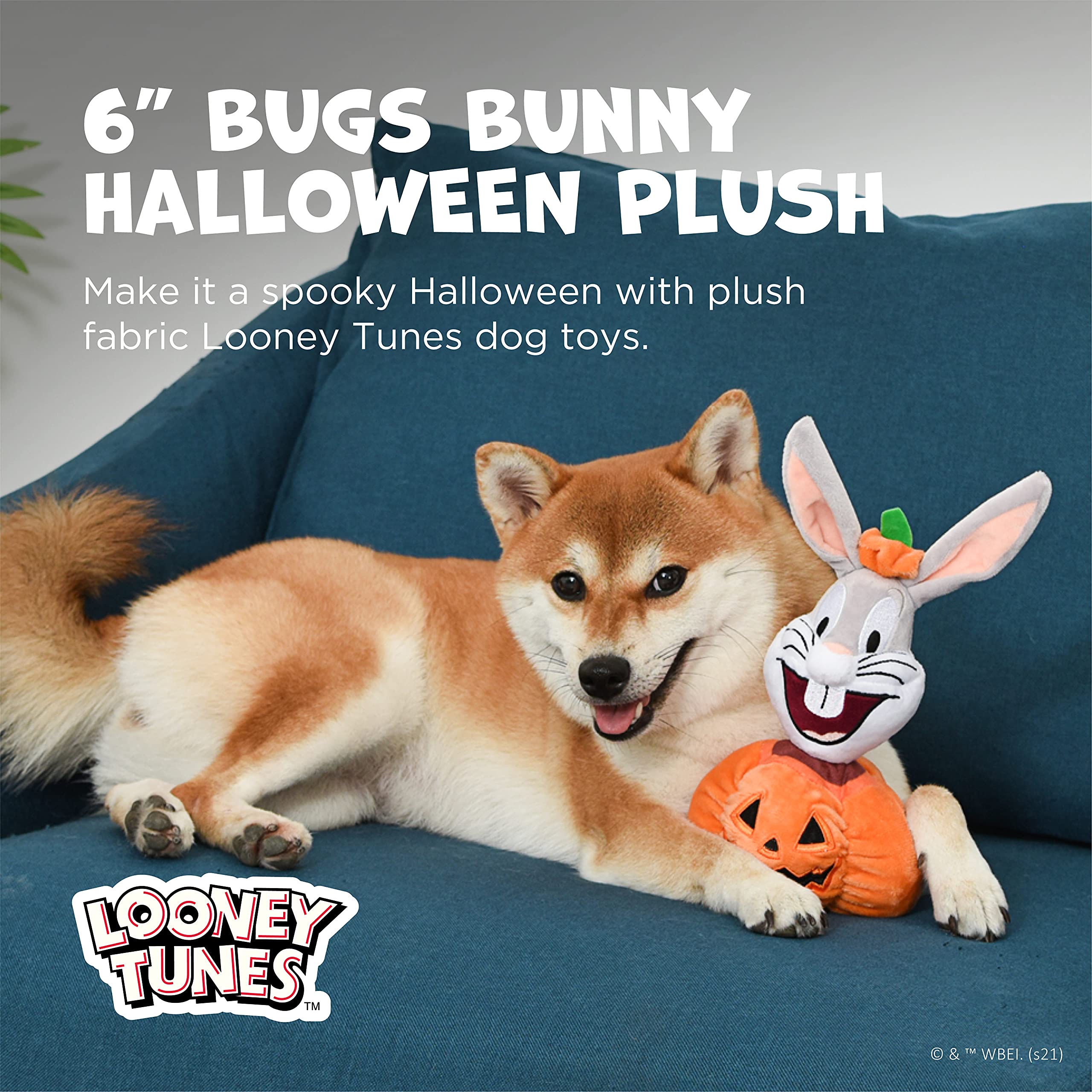 Looney Tunes For Pets Bugs Bunny Halloween Pumpkin Head Plush Dog Toy | Stuffed Animal Toy For Dogs, Small Dog Toy Bugs Bunny Squeaky Dog Toy Dog Chew Toy, 6 Inch (Ff16870)