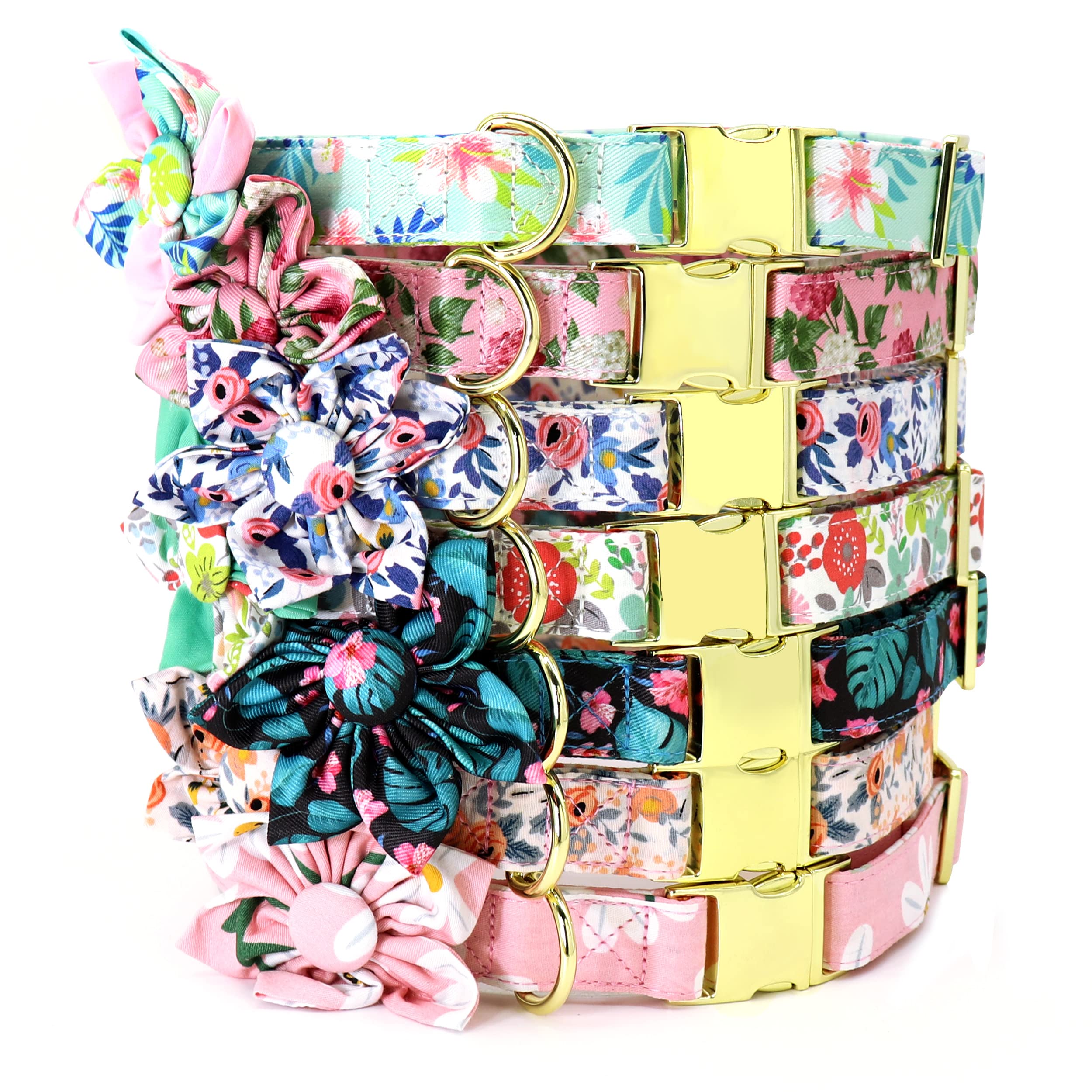 Beirui Cute Girl Dog Collars for Small Medium Large Dogs, Multiple Floral Patterns Female Pet Dog Collars with Flower for Weddin