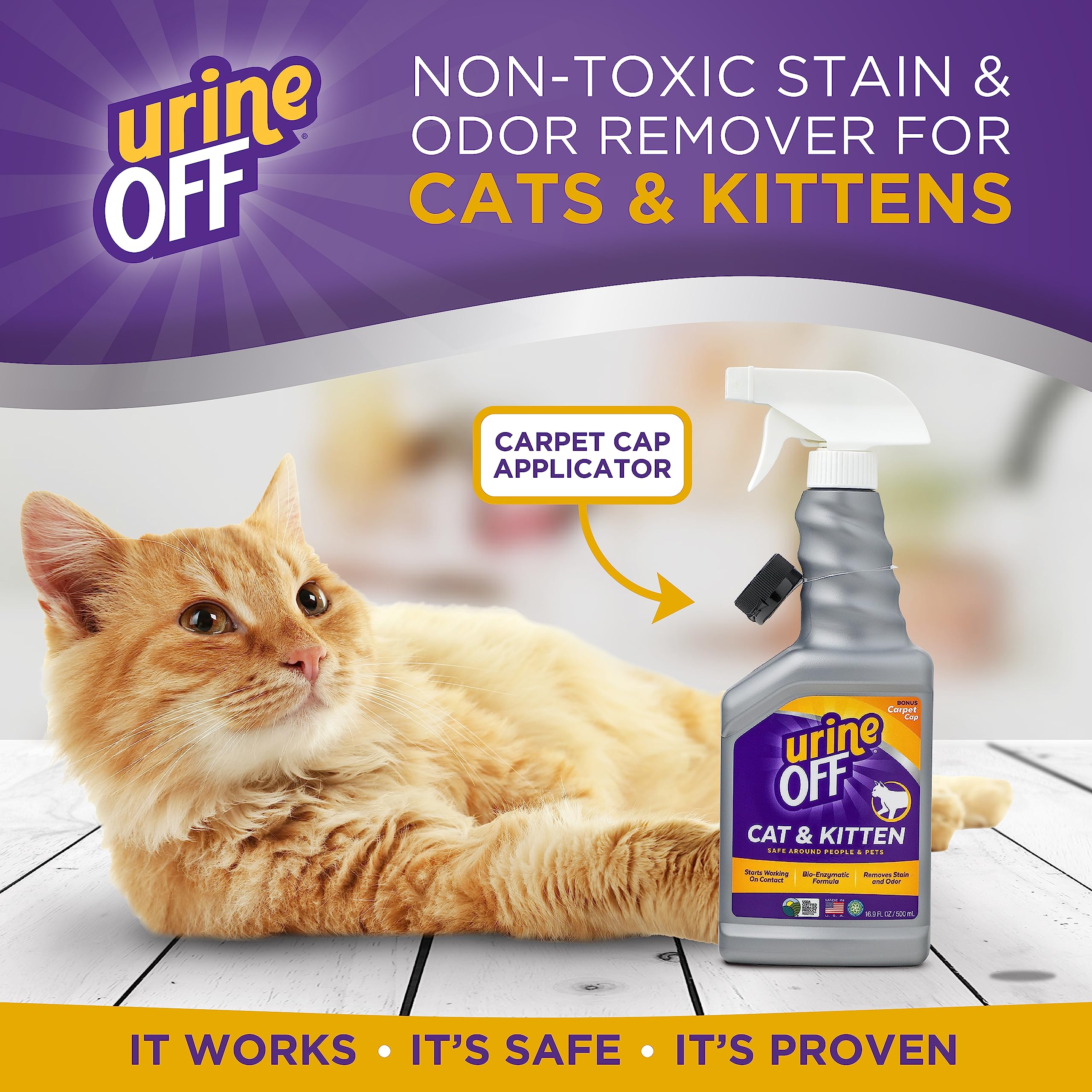 Urine Off Kitten & Cat Odor & Stain Remover | Fresh Scent Carpet Cleaner Spray | Bio Enzymatic Stain & Urine Odor Eliminator | Pet Safe Cleaner | 16.9 Oz.