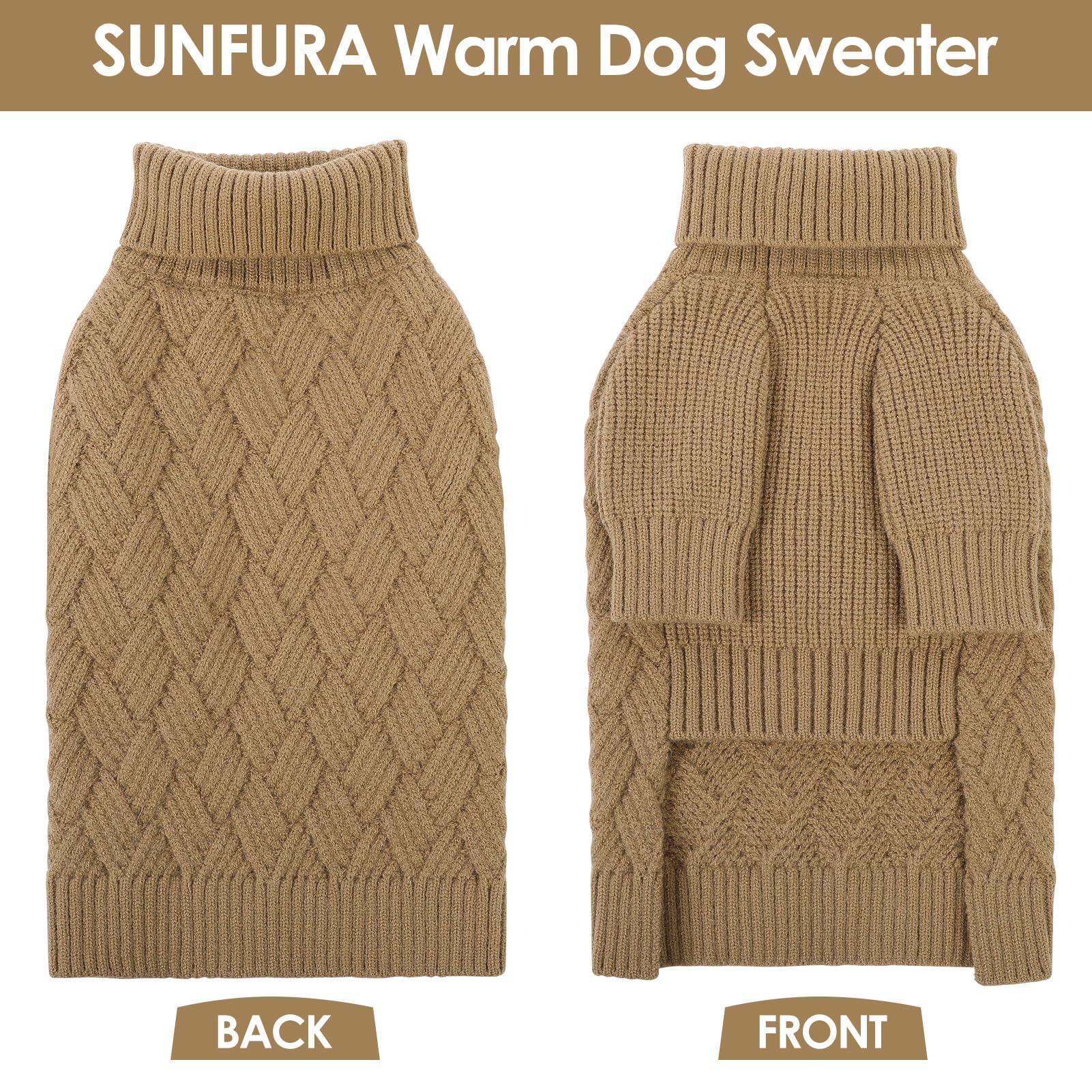 SUNFURA Dog Sweater for Large Pets - Warm Pullover for Boys, Christmas Winter Sweatshirt, Fall Knit Turtleneck for Corgi, French