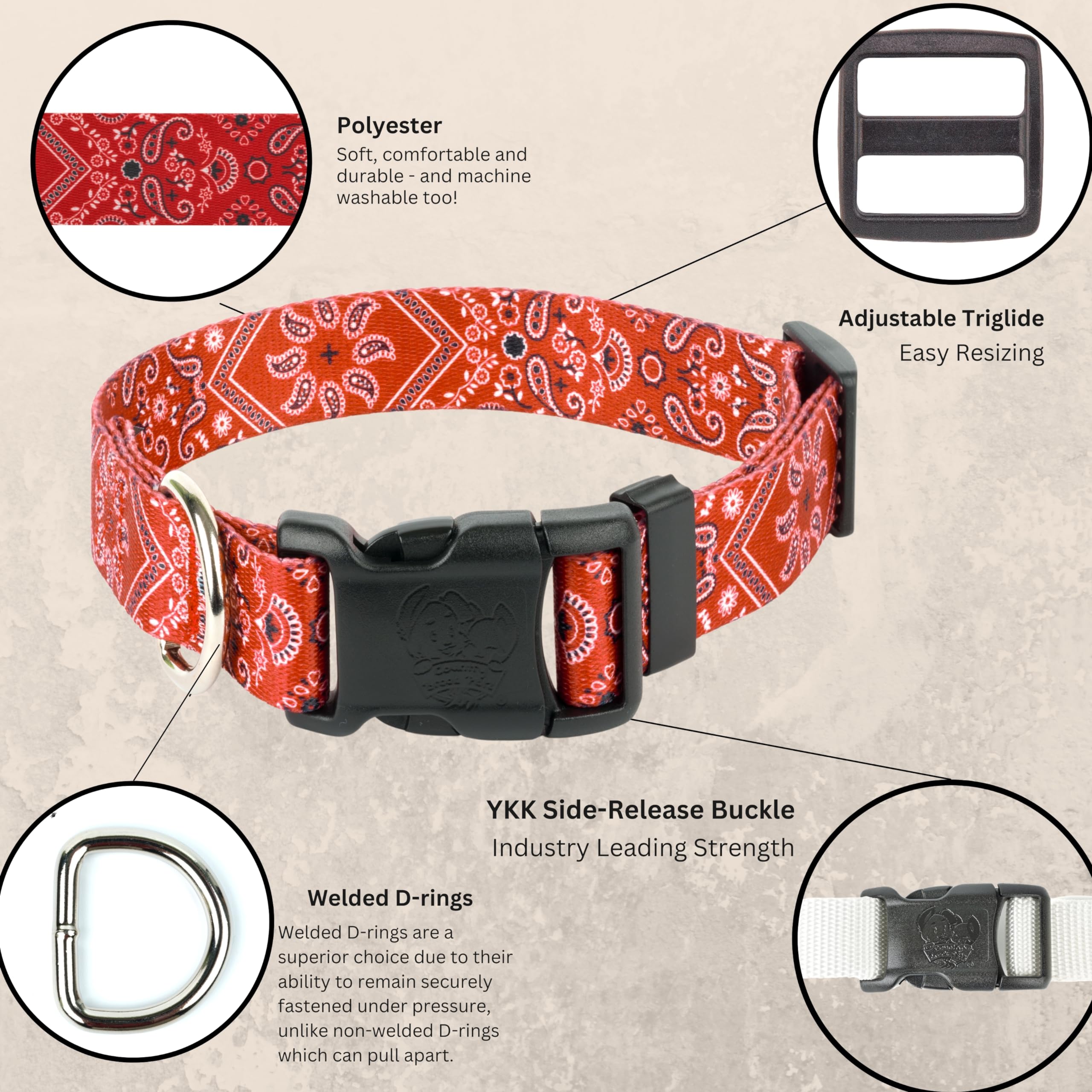 Country Brook Petz - Deluxe Red Bandana Dog Collar - Made In The U.S.A. - Country And Western Collection Featuring Rustic Design
