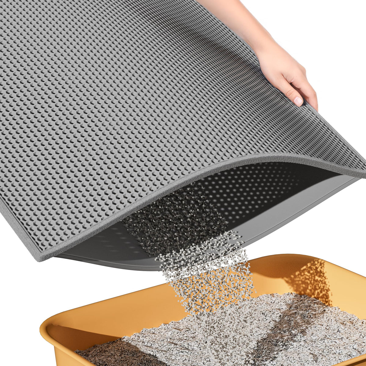 Esthello Cat Litter Mat Large, Cat Litter Trapping Mat, Honeycomb Double Layer Design, Easy To Clean,Washable (30 X 24 Gray