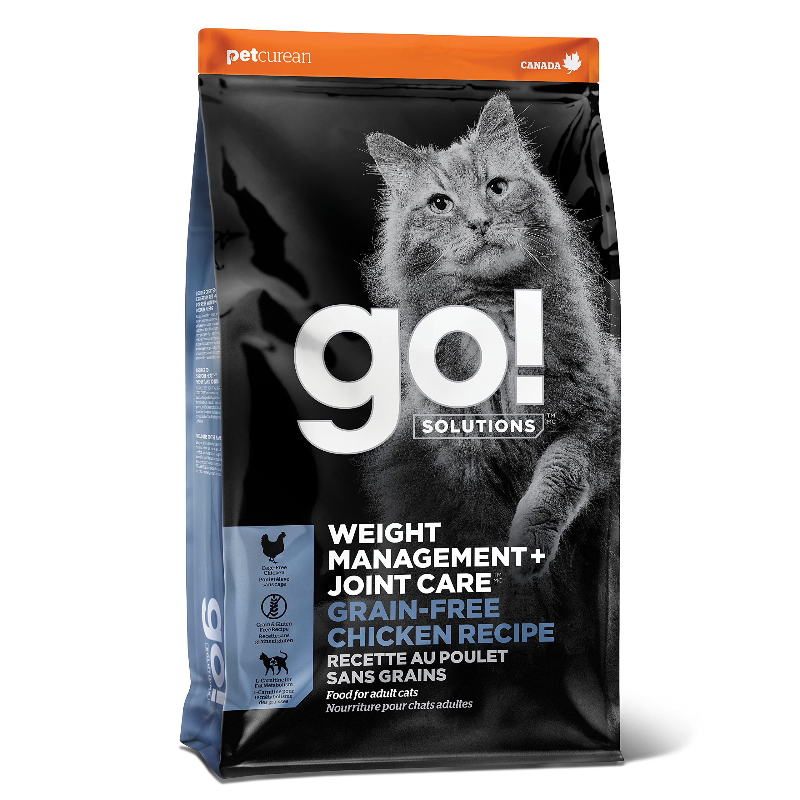 Go! Solutions Weight Management + Joint Care Chicken Grain-Free Dry Cat Food, Premium Kibble for Healthy Dieting in Adults & Sen