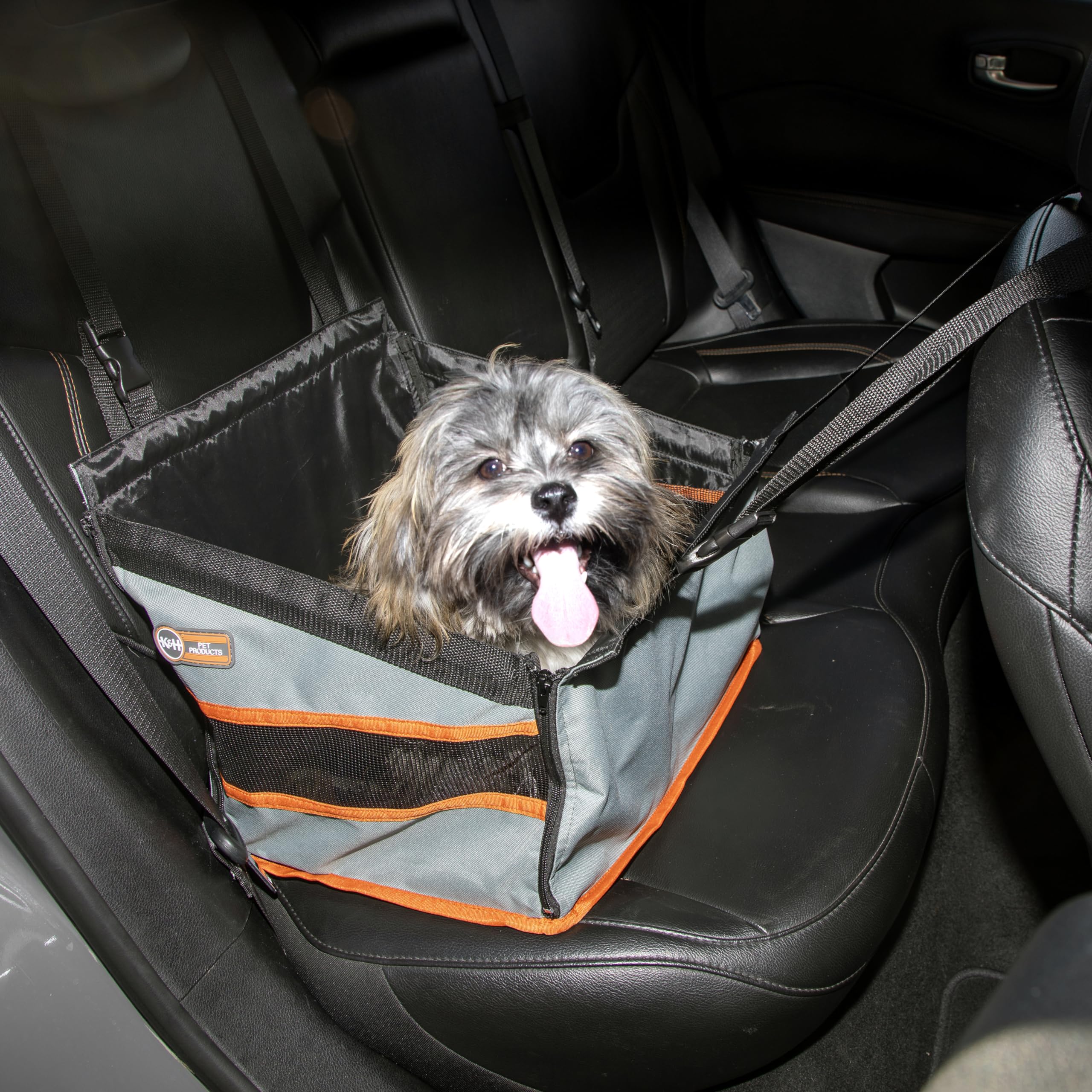 K&H Pet Products Buckle N Go Dog Car Seat for Small Dogs, Waterproof Fabric, Breathable Mesh Sides, Adjustable Seat Belt Leash, 