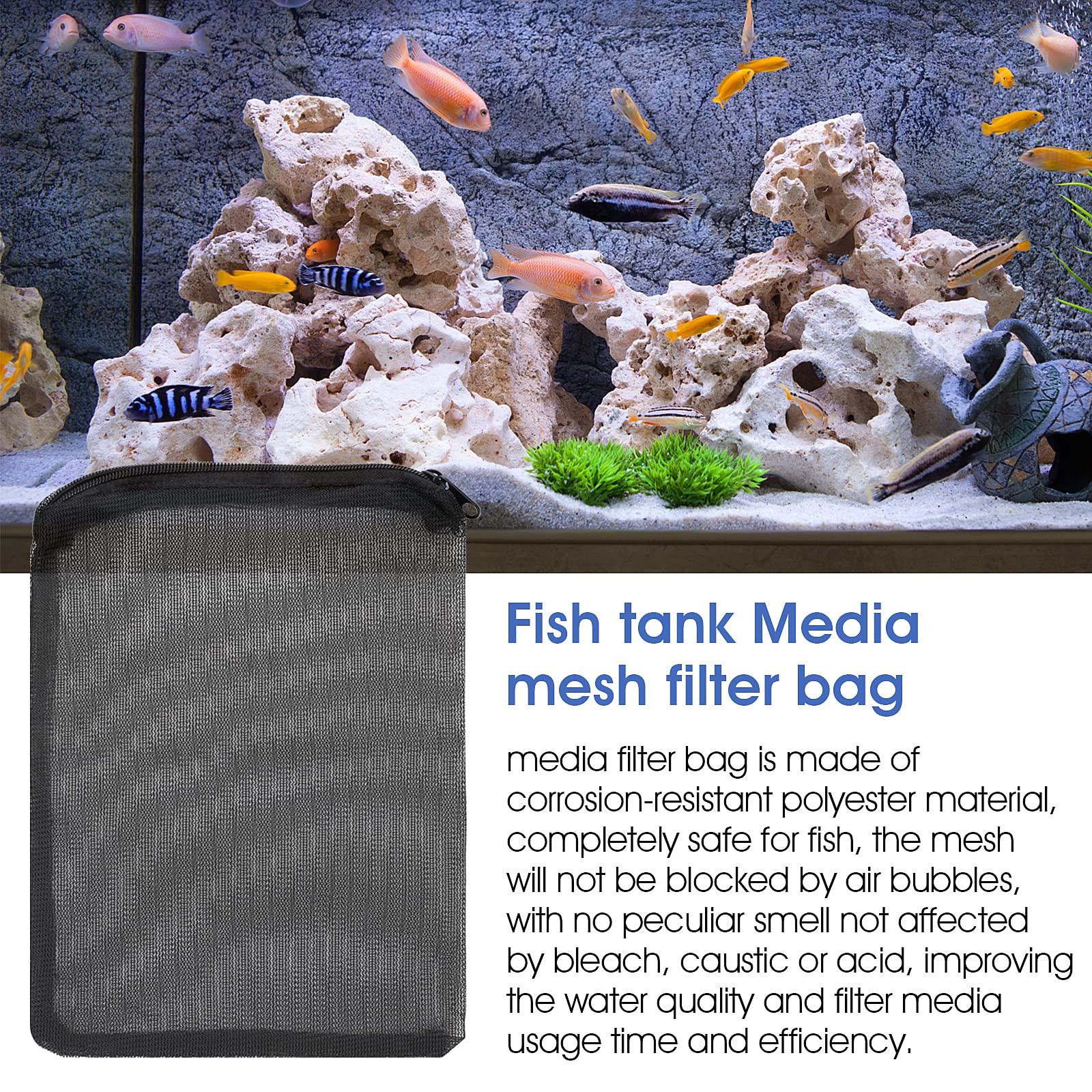 Cobee Aquarium Filter Bags, 10Pcs Aquarium Filter Media Bags With Zipper Fish Tank Media Mesh Filter Bag High Flow Fine Mesh Net