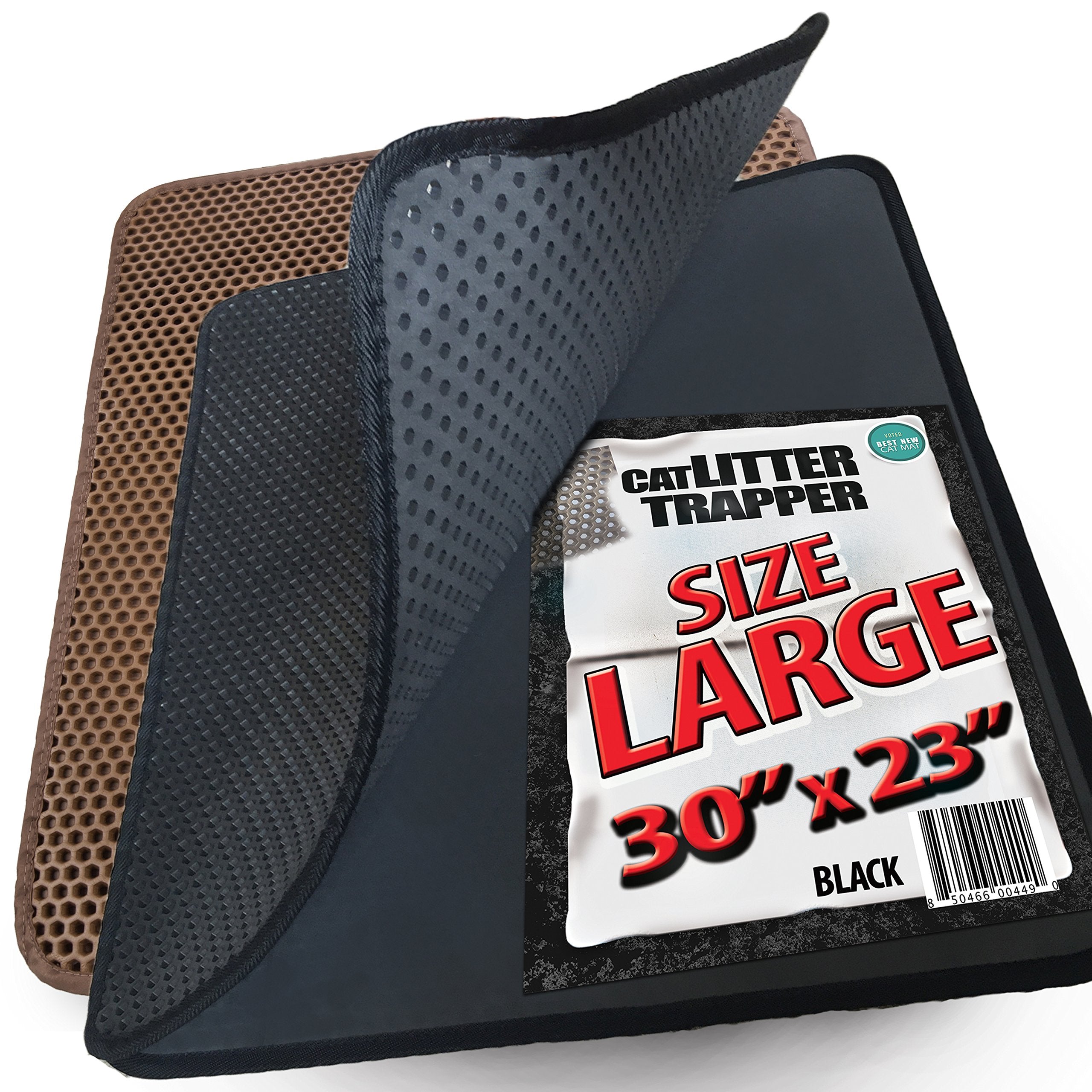 Iprimio Large Cat Litter Trapper Mat With Exclusive Urine/Waterproof Layer - Cat Litter Mat - Larger Holes With Urine Puppy Pad Option For Messy Cats - Soft On Paws And Light - 30' X 23' (Black Color)