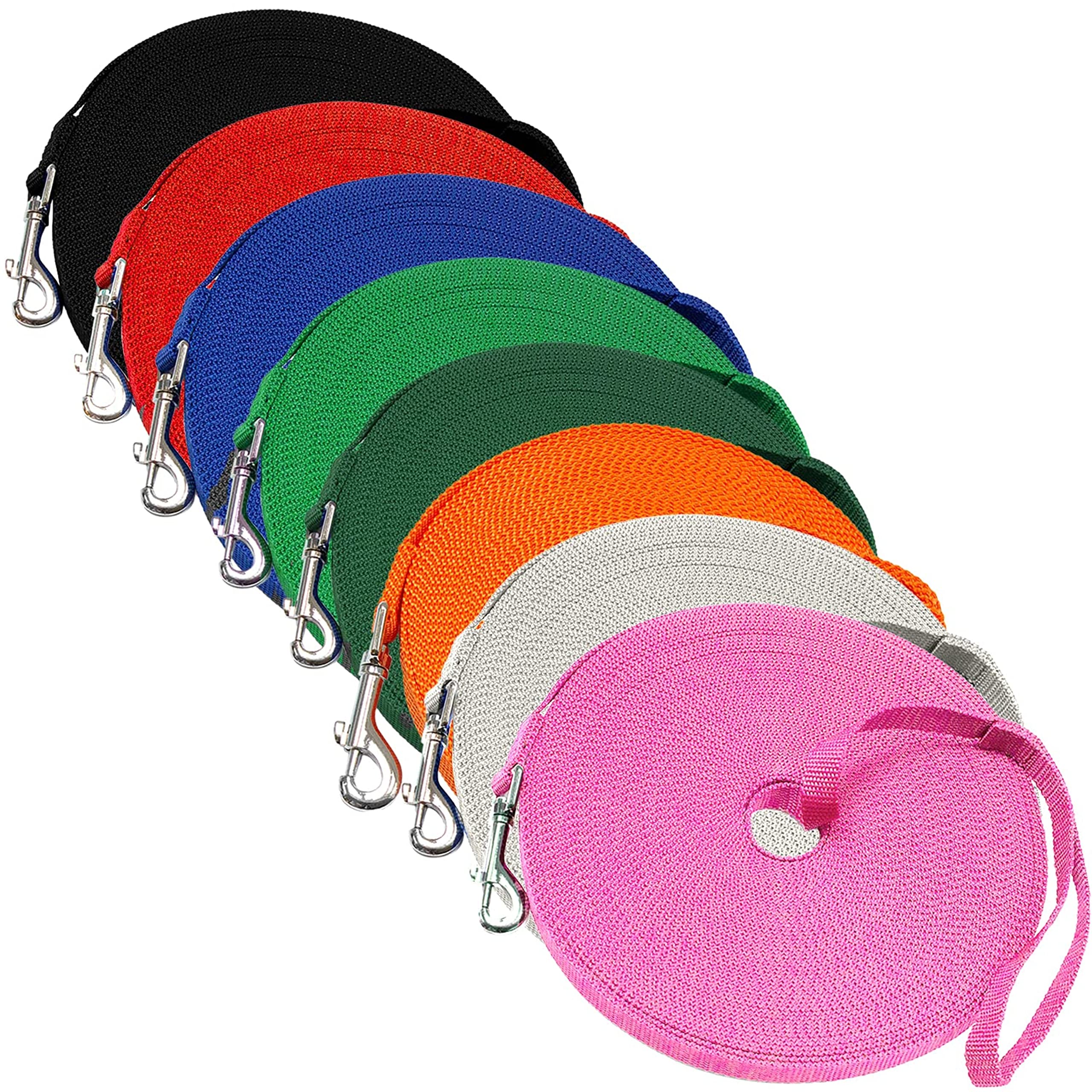 Downtown Pet Supply - Long Dog Leash - 50 ft Pink Nylon Dog Training Leash for Recall & Obedience