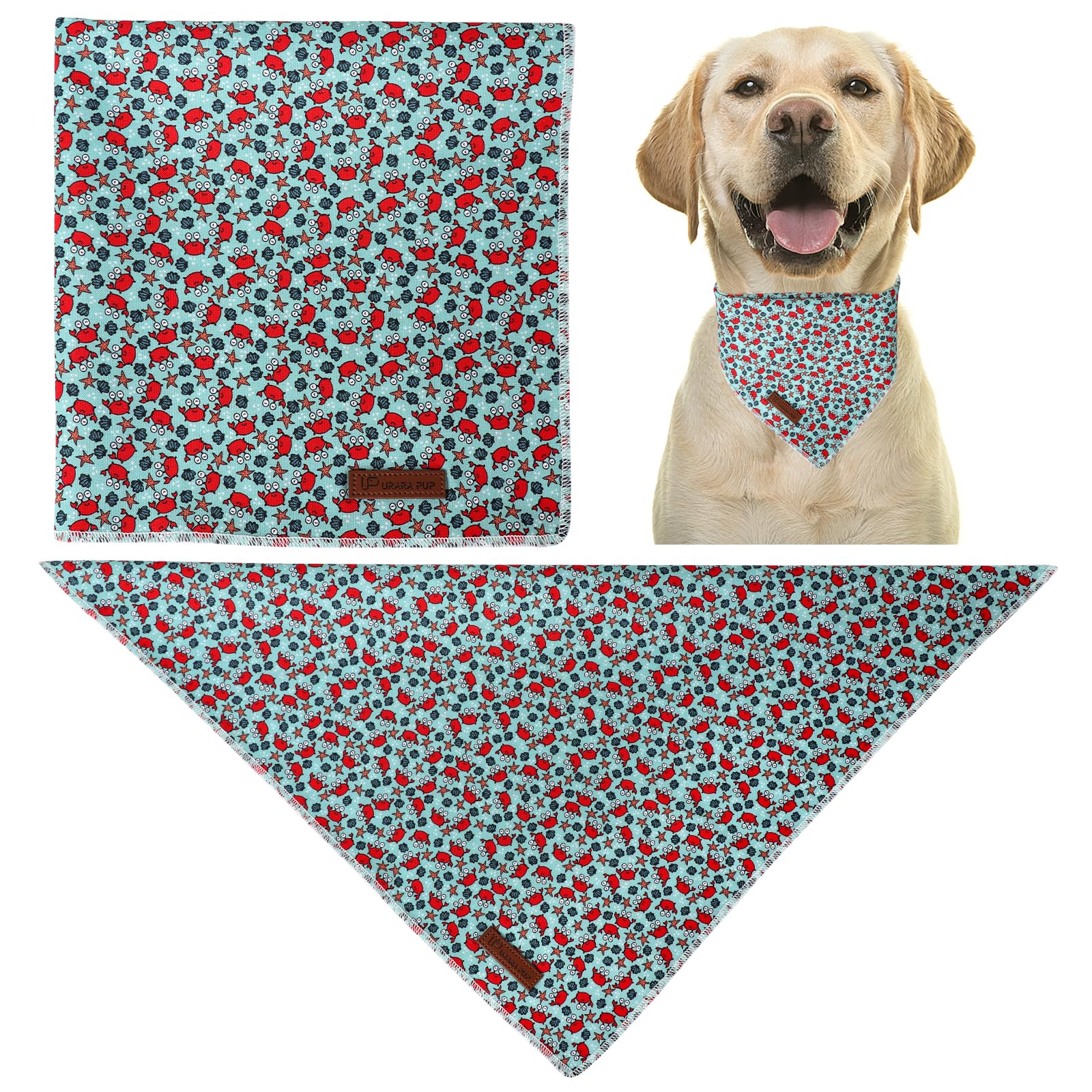 Up Urara Pup Summer Bandana - Cute Pet Bandana With Crabs Pattern, Adjustable Blue Puppy Bib, Washable Triangle Dog Scarf For Bo