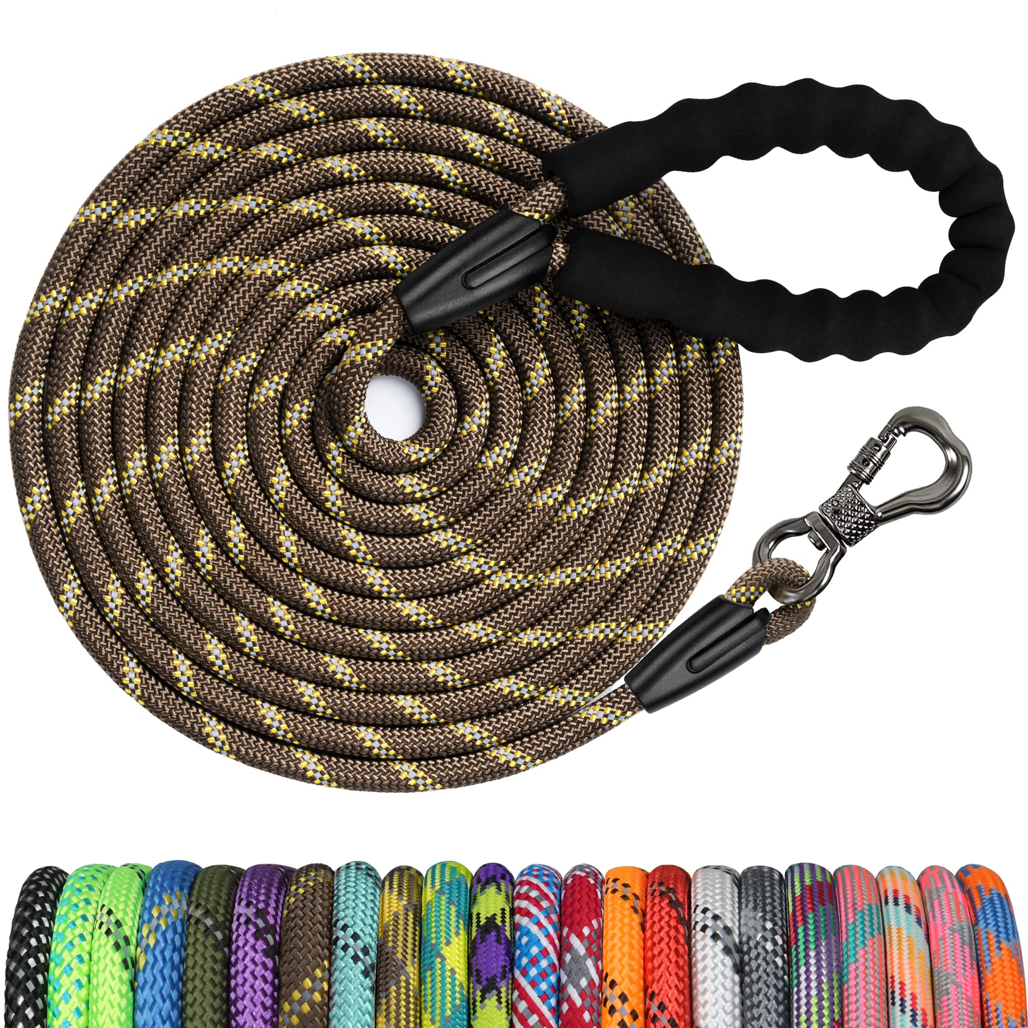 Ntr Heavy Duty Dog Leash, 50Ft Training Leash With Swivel Lockable Hook And Comfortable Padded Handle, Dog Lead For Walking, Hunting, Camping, Backyard For Small Medium And Large Dogs, Brown