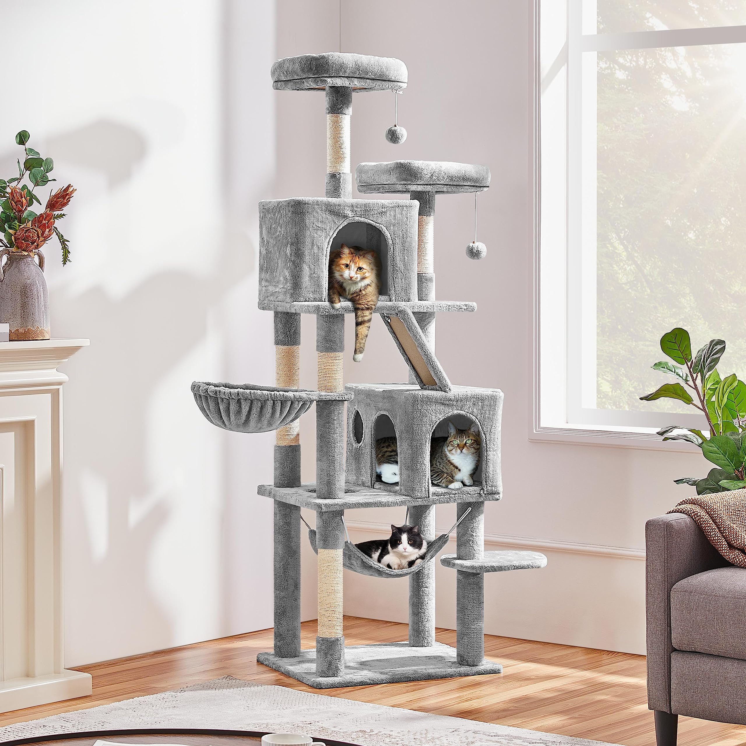 Yaheetech Cat Tree, 71.5in Cat Tower for Indoor Kittens with 2 Cozy Condos, 2 Padded Perches, Scratching Posts & Ramp, Hammock,