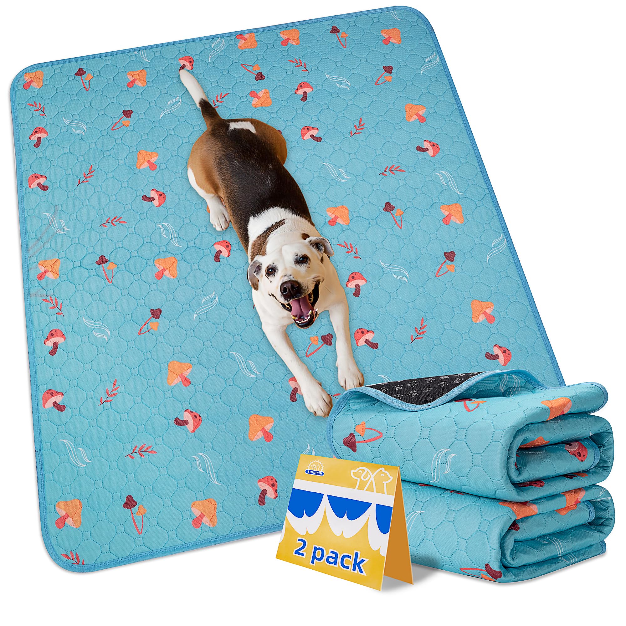 Sunheir Washable Pee Pads for Dogs, 2-Pack Reusable Puppy Pads, Waterproof Non-Slip Wee Wee pad, Absorbent and Leakproof Trainin
