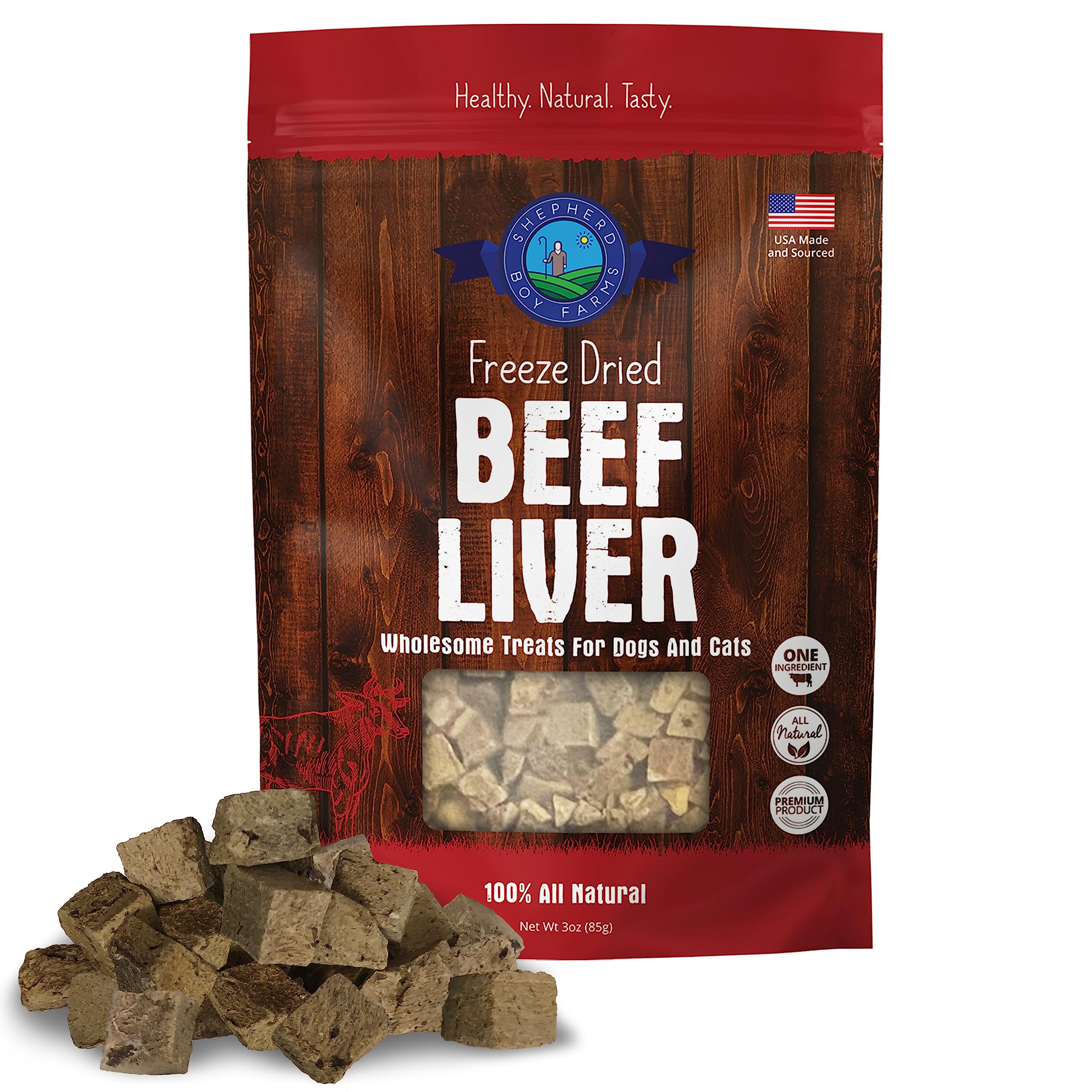 Shepherd Boy Farms Freeze Dried Dog and Cat Treats, Beef Liver, All Natural Single Ingredient Freeze-Dried Dog Treat & Snacks, M