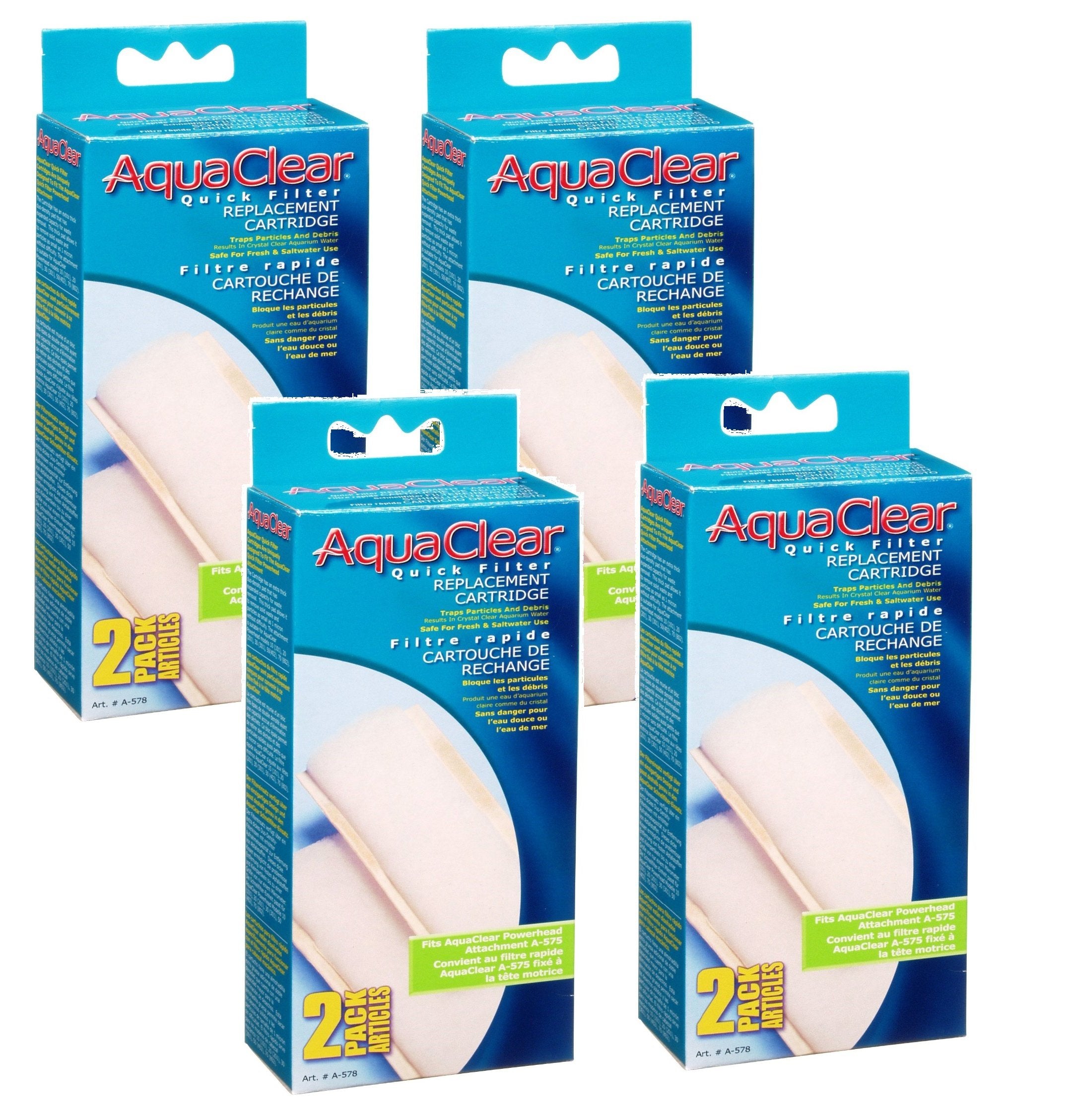 (4 Pack) Aquaclear Quick Filter Refill Cartridge For Powerhead Attachment A575, 2 Cartridges Each