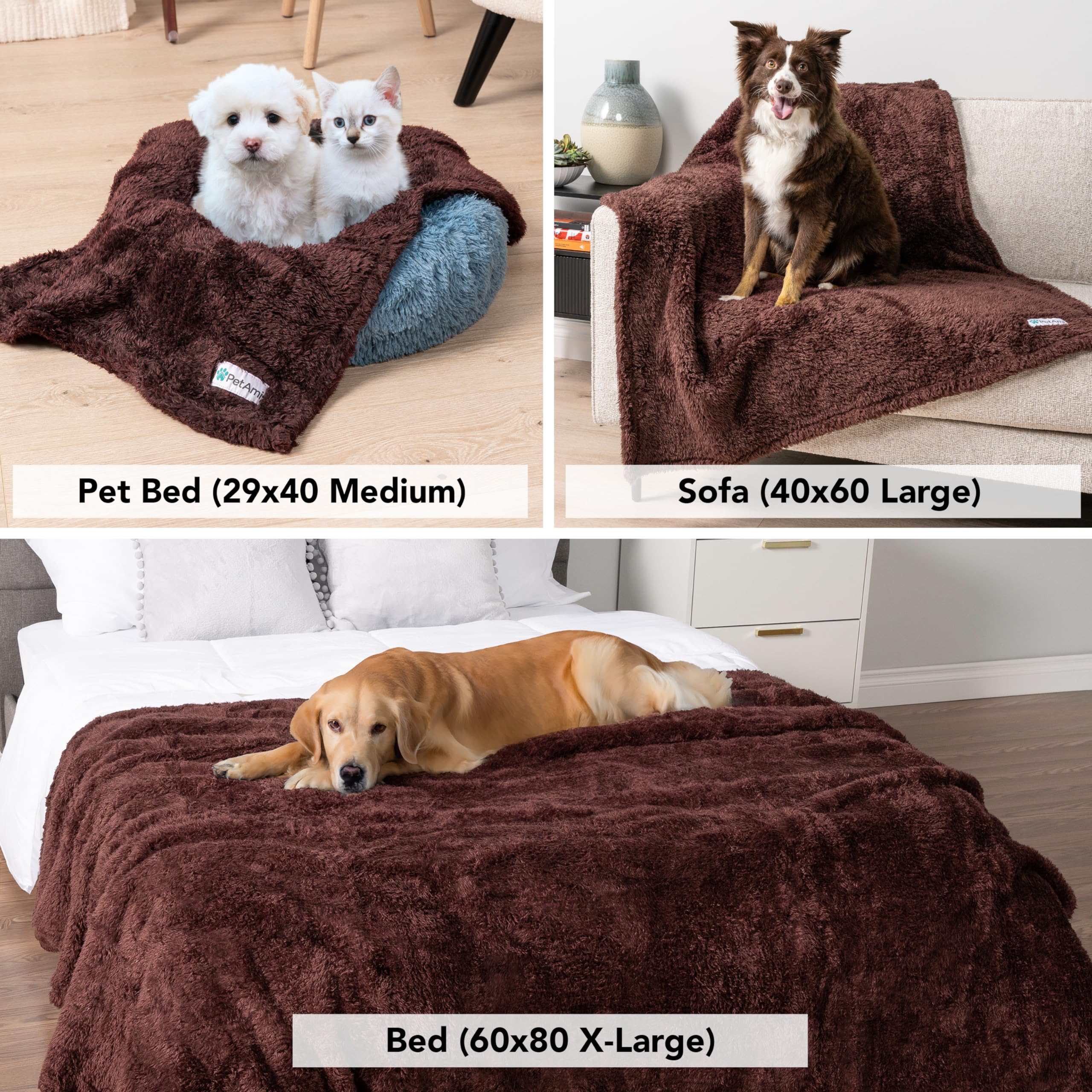 PetAmi Dog Blanket for Large Dogs Brown, Fluffy Soft Puppy Blanket, Sherpa Fleece Cat Blanket for Kitten, Calming Pet Blanket Th
