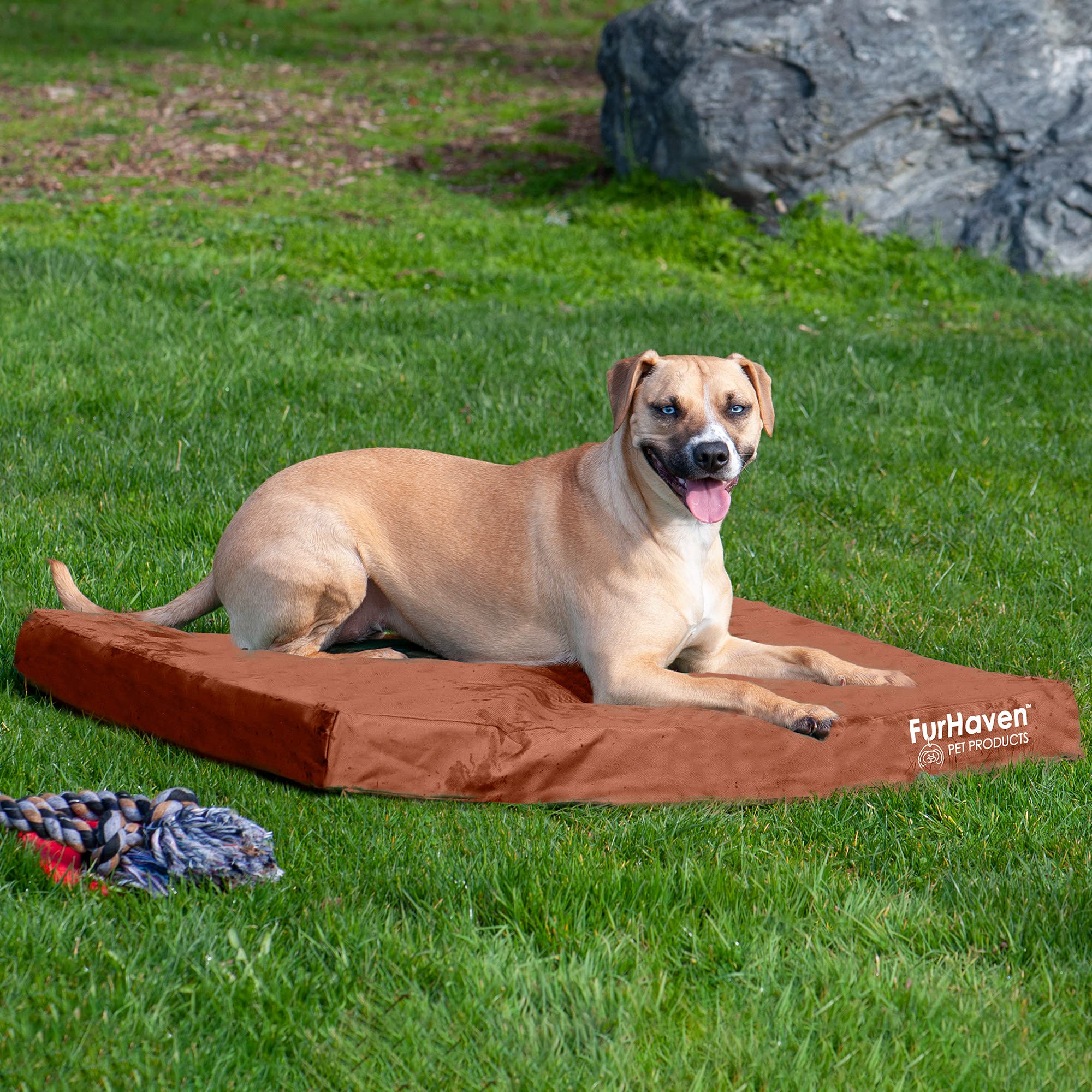 Furhaven Water-Resistant Cooling Gel Dog Bed for Large/Medium Dogs w/ Removable Washable Cover, For Dogs Up to 55 lbs - Indoor/O