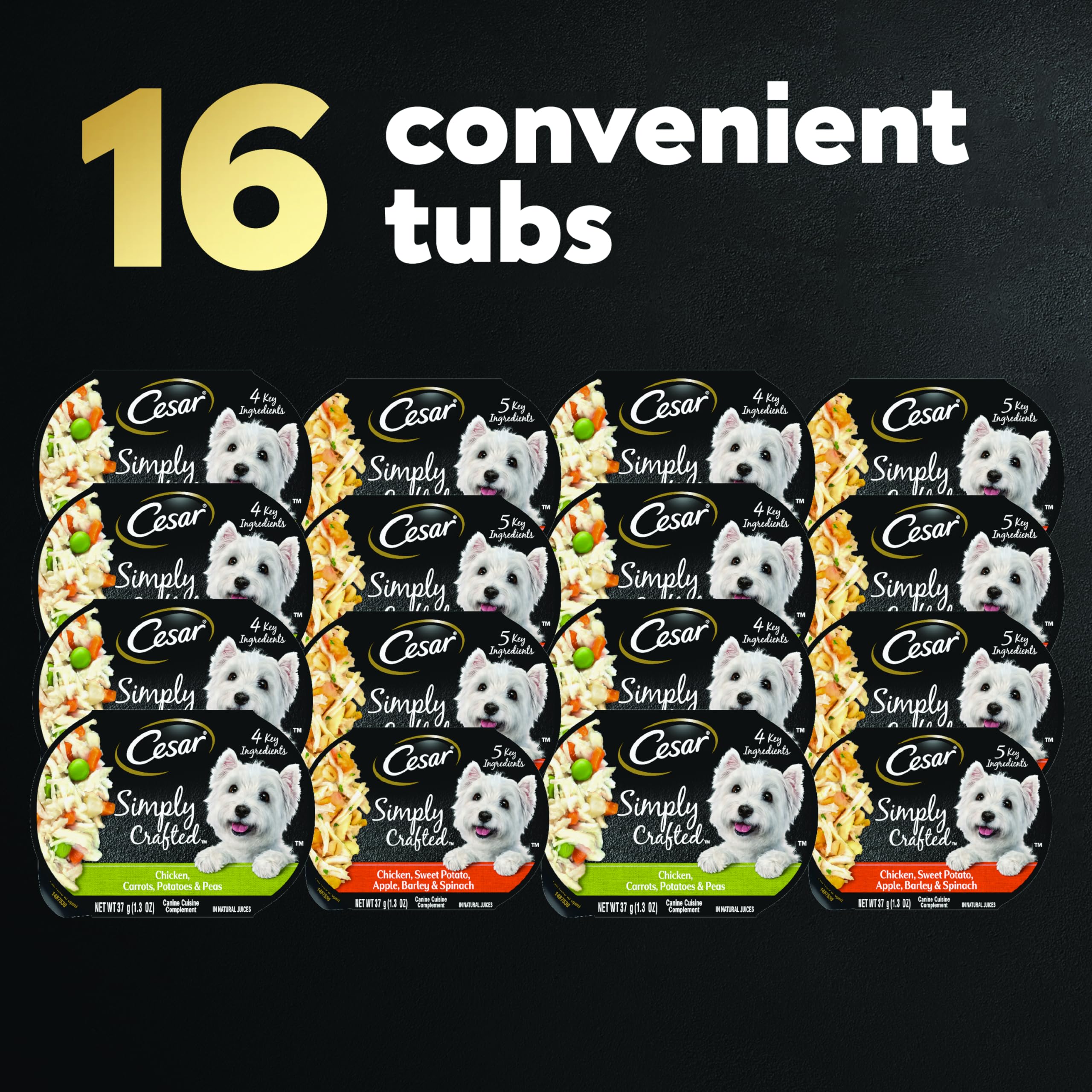 CESAR SIMPLY CRAFTED Adult Soft Wet Dog Food Meal Topper Variety Pack, Chicken, Carrot, Potato & Peas and Chicken, Sweet Potato,