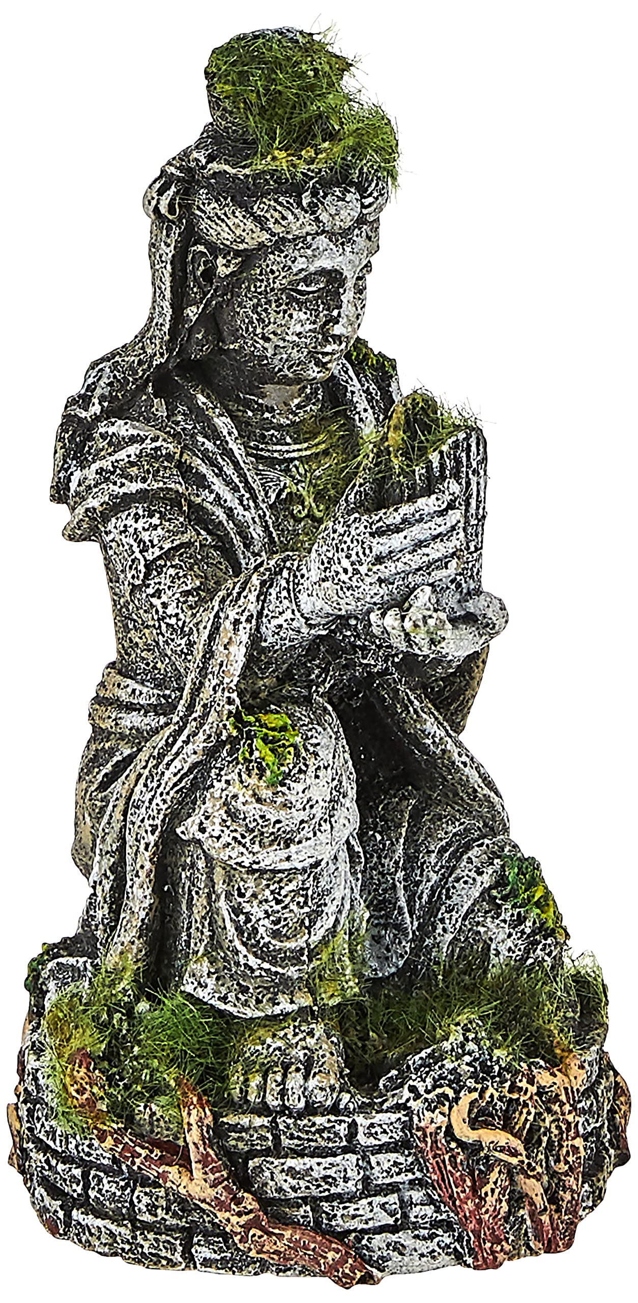 Blue Ribbon Ee-696 Ancient Buddha Statue With Moss Exotic Environments Aquarium Ornament, White