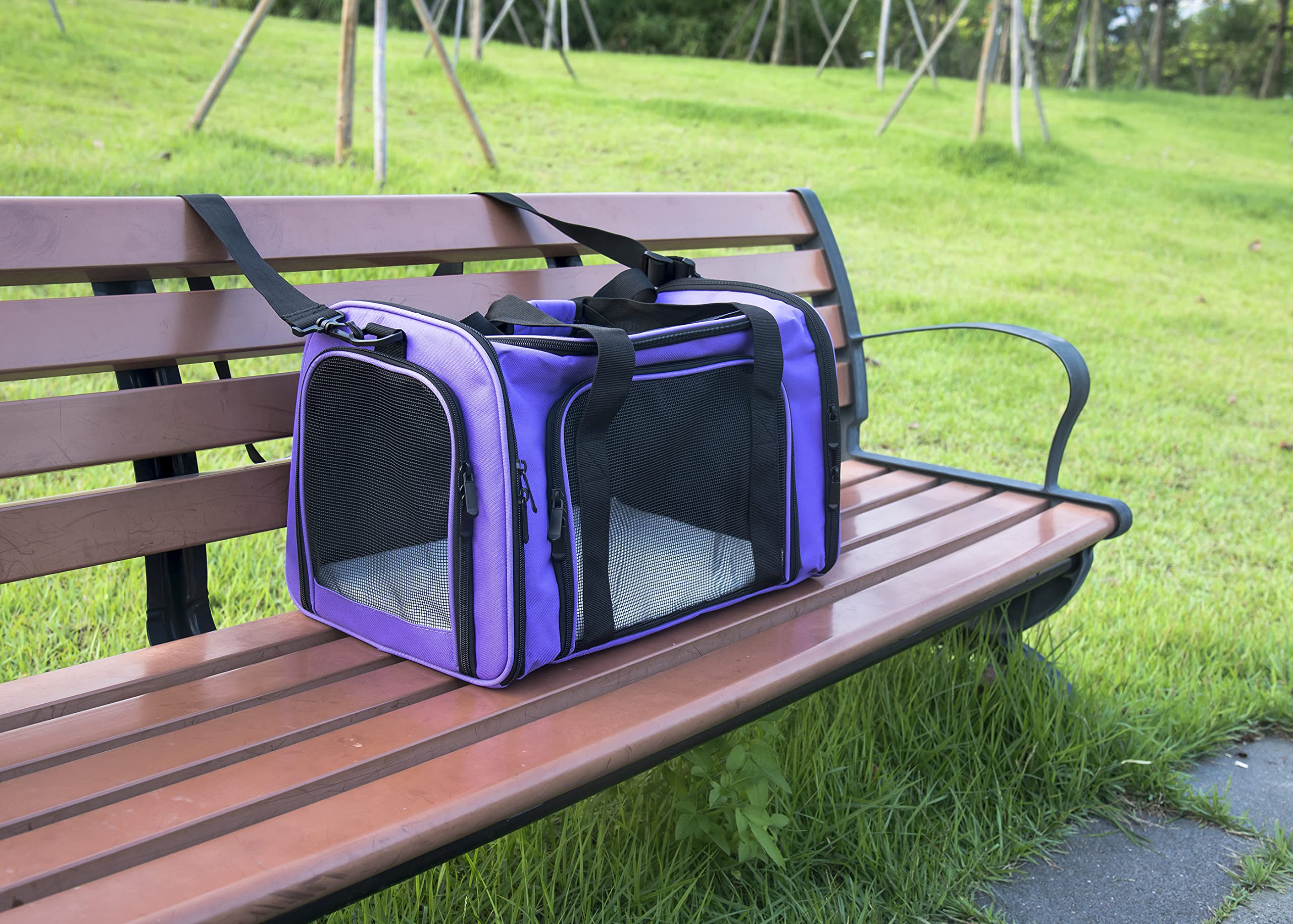 Nextfri Soft Sided Carrier For Small Medium Cats Dogs,Removable Pad Collapsible Travel Pet Carrier Large Purple