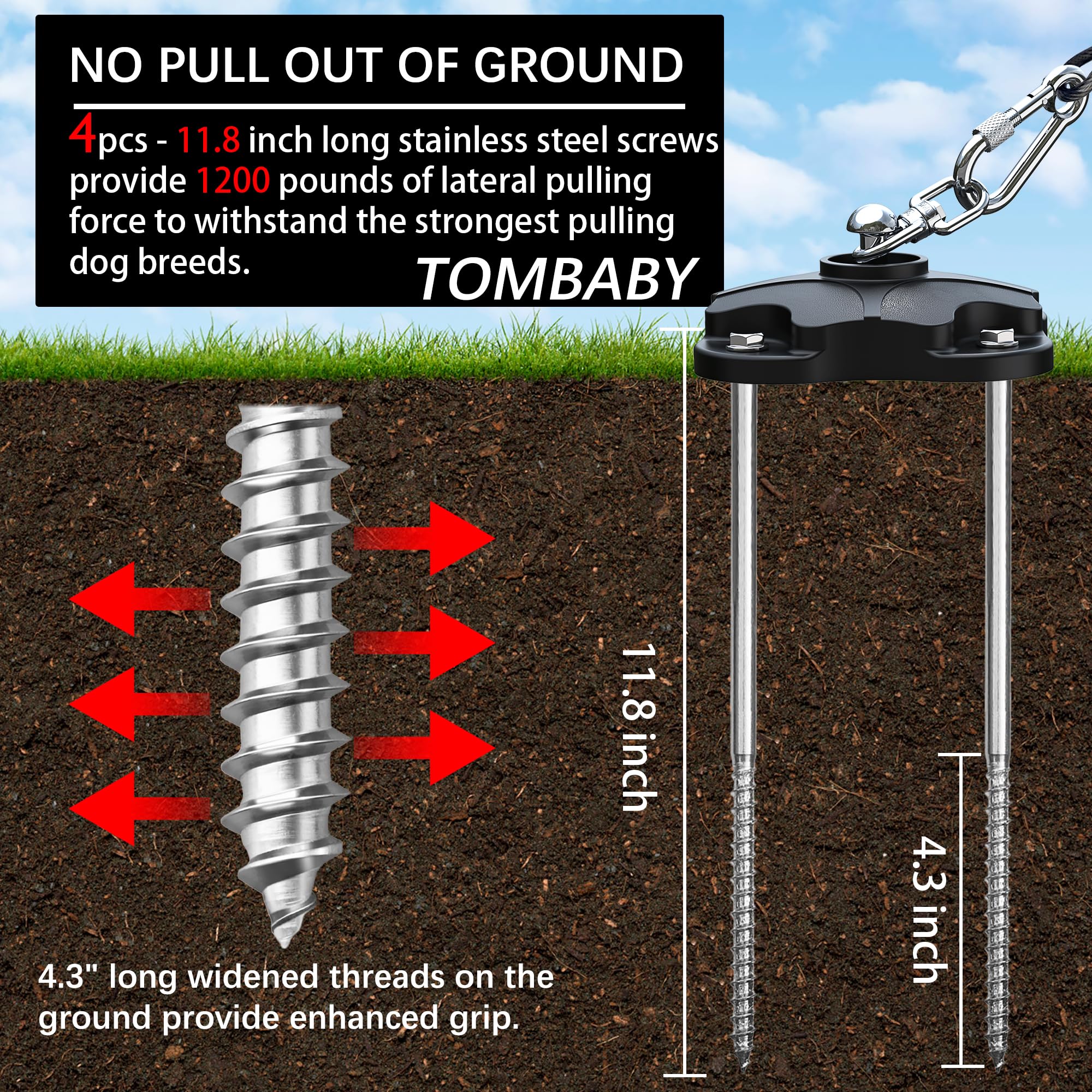 Dog Tie Out Cable And Stake For Camping,360Swivel Dog Run- No Tangle,With 30Ft Heavy Duty Cable,Rust Proof Runner Can Hold Up To