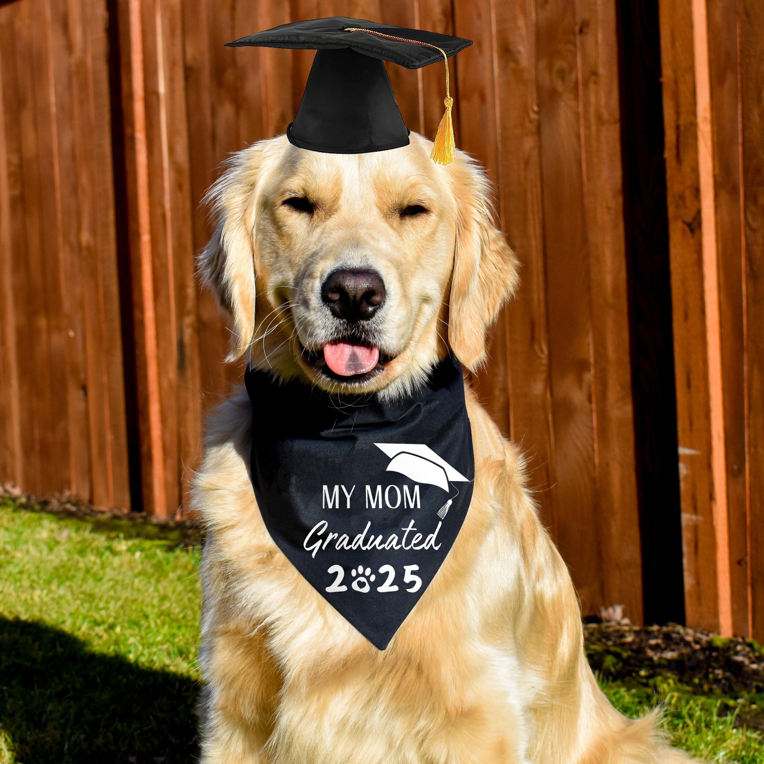 Dog Graduation Outfit Cap And Bandana Set My Mom Graduated 2025 Pet Scarfs Grad Triangle Bibs And Doctoral Hat For Small Medium